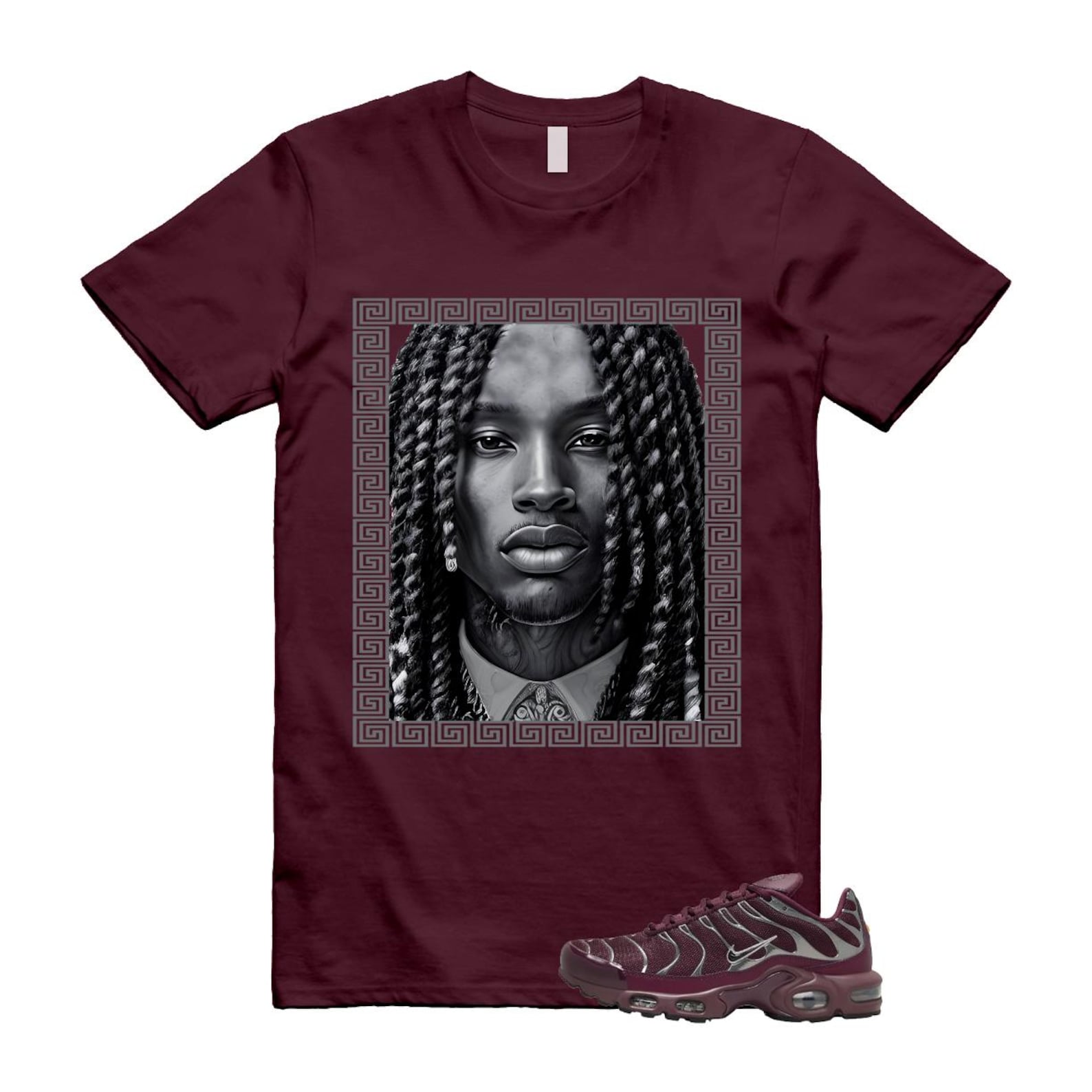 Air Max Night Maroon Metallic Silver Dark Team Red Plus SE T Shirt Match VON HJ9743-600 T-Shirt, Sneaker Match Tee