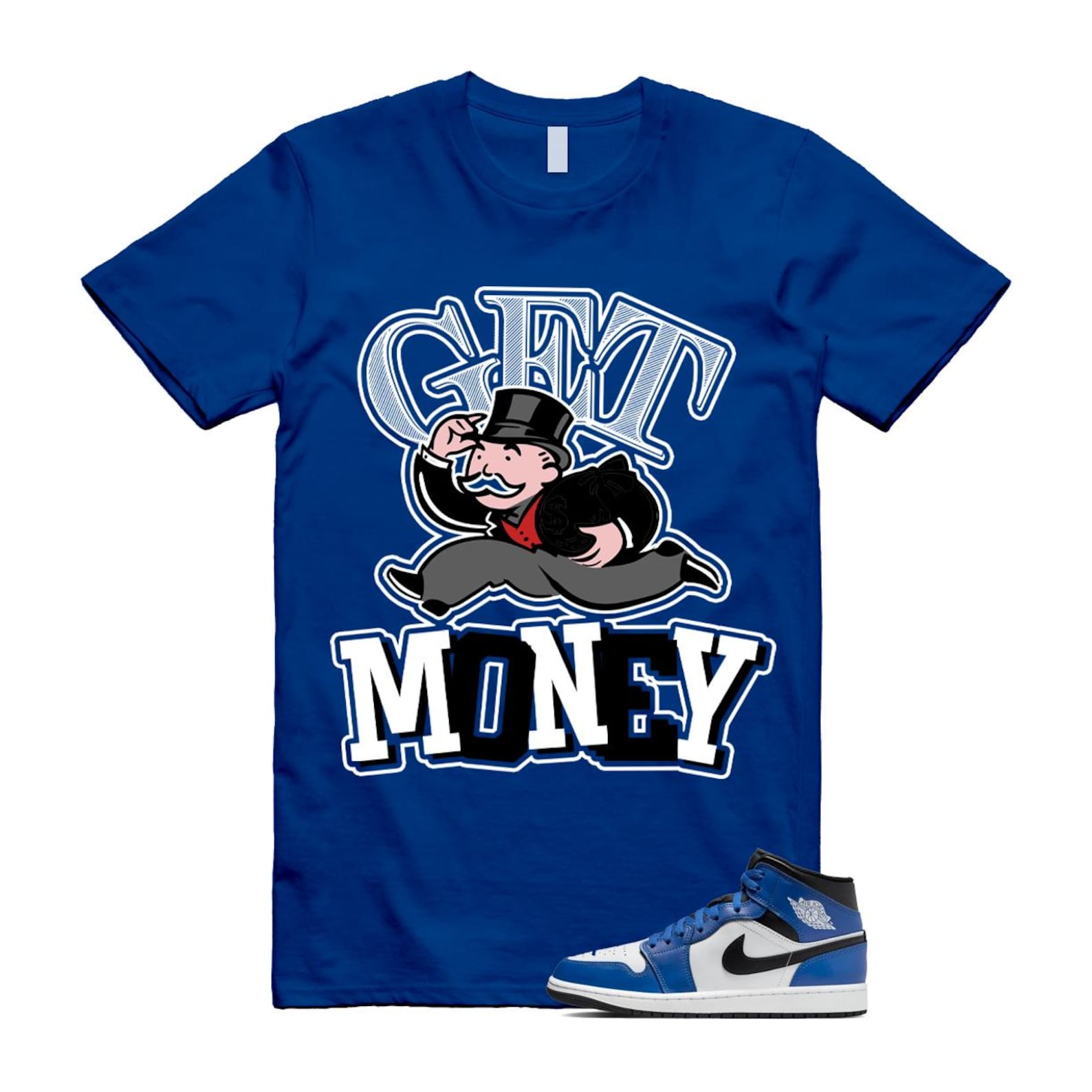 1 Game Royal Blue Black White Mid T Shirt Match GM DQ8426-402 T-Shirt, Sneaker Match Tee