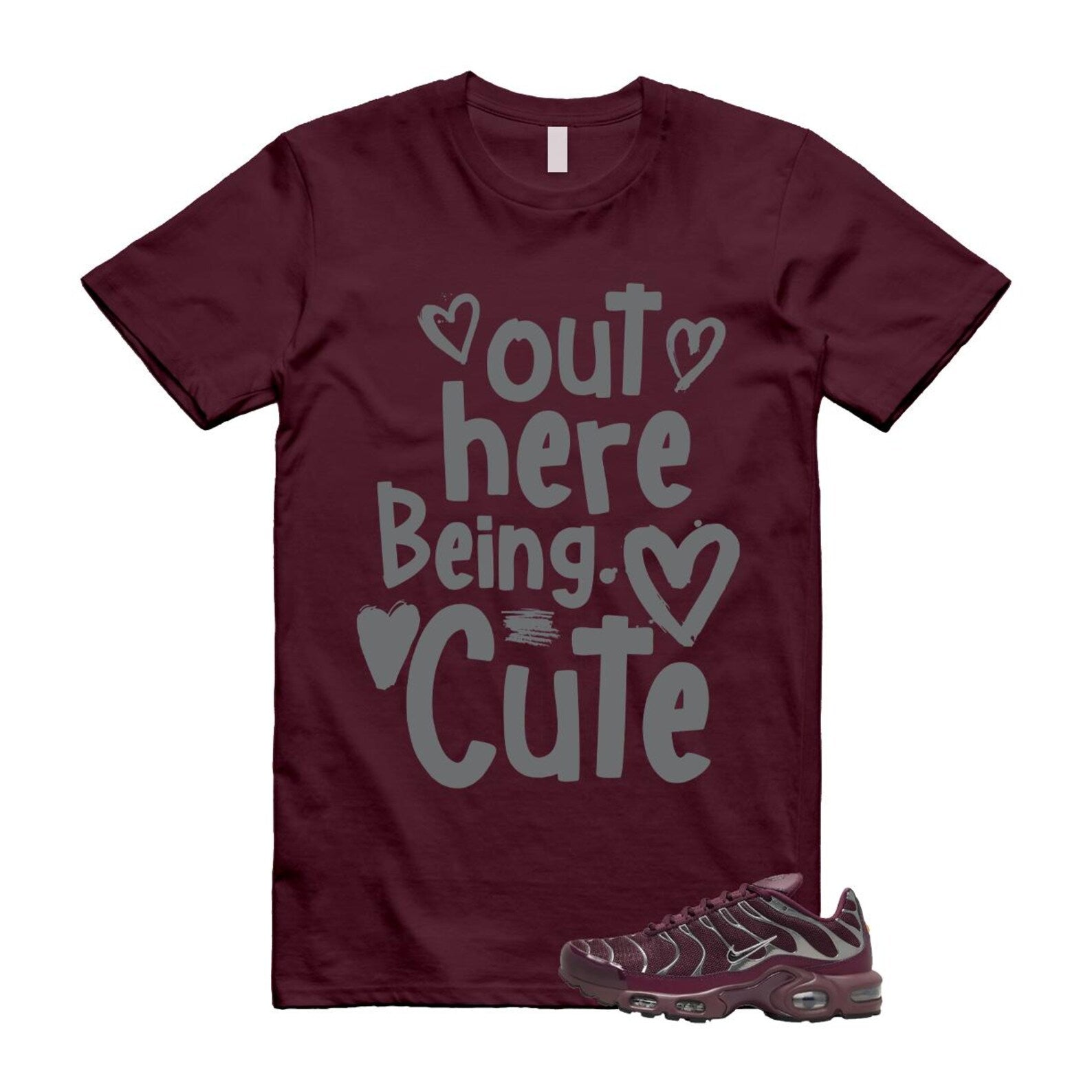 Air Max Night Maroon Metallic Silver Dark Team Red Plus SE T Shirt Match Out Here Being Cute HJ9743-600 T-Shirt, Sneaker Match Tee