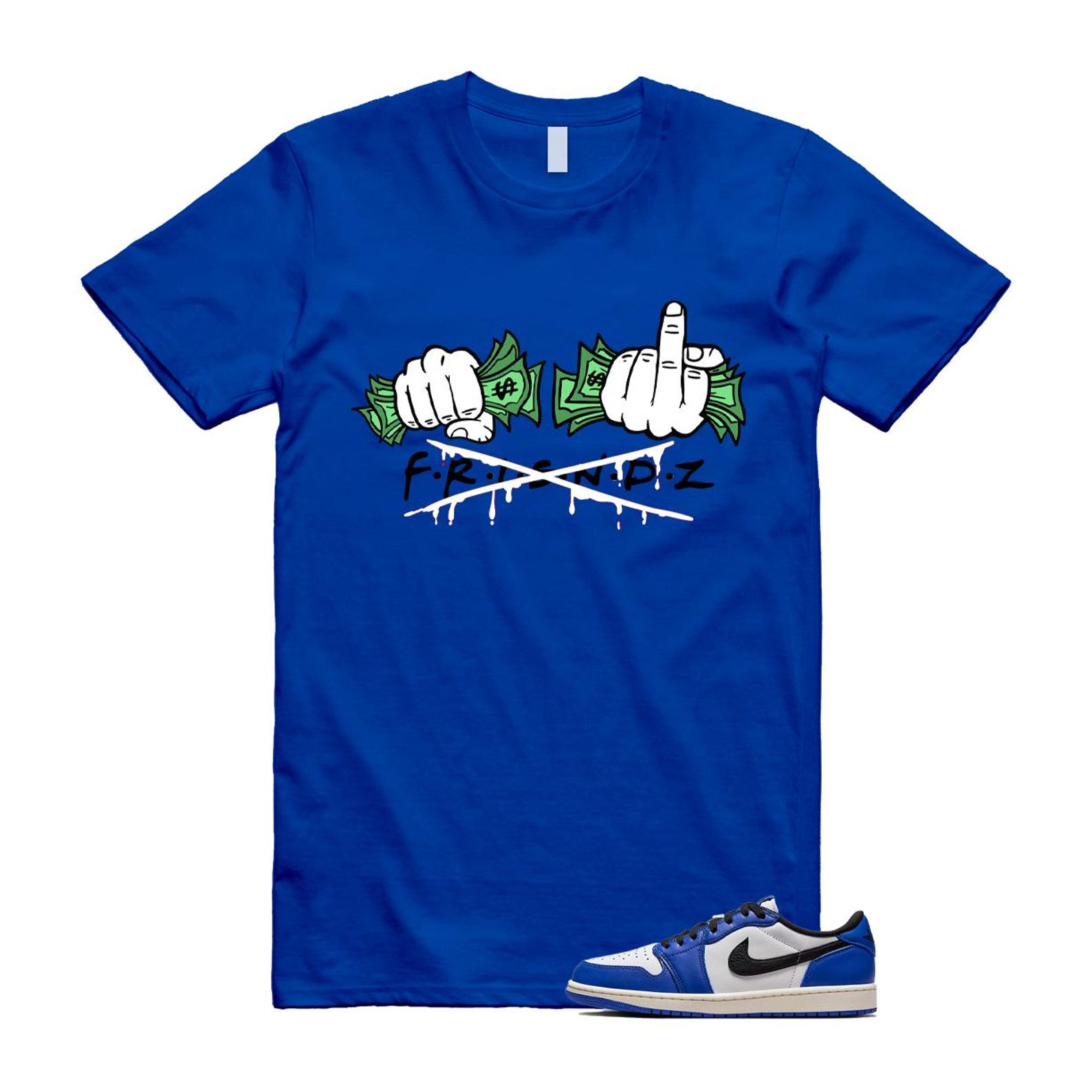 1 Game Royal Blue White Black Low OG T Shirt Match FRIENDZ CZ0790-140 T-Shirt, Sneaker Match Tee