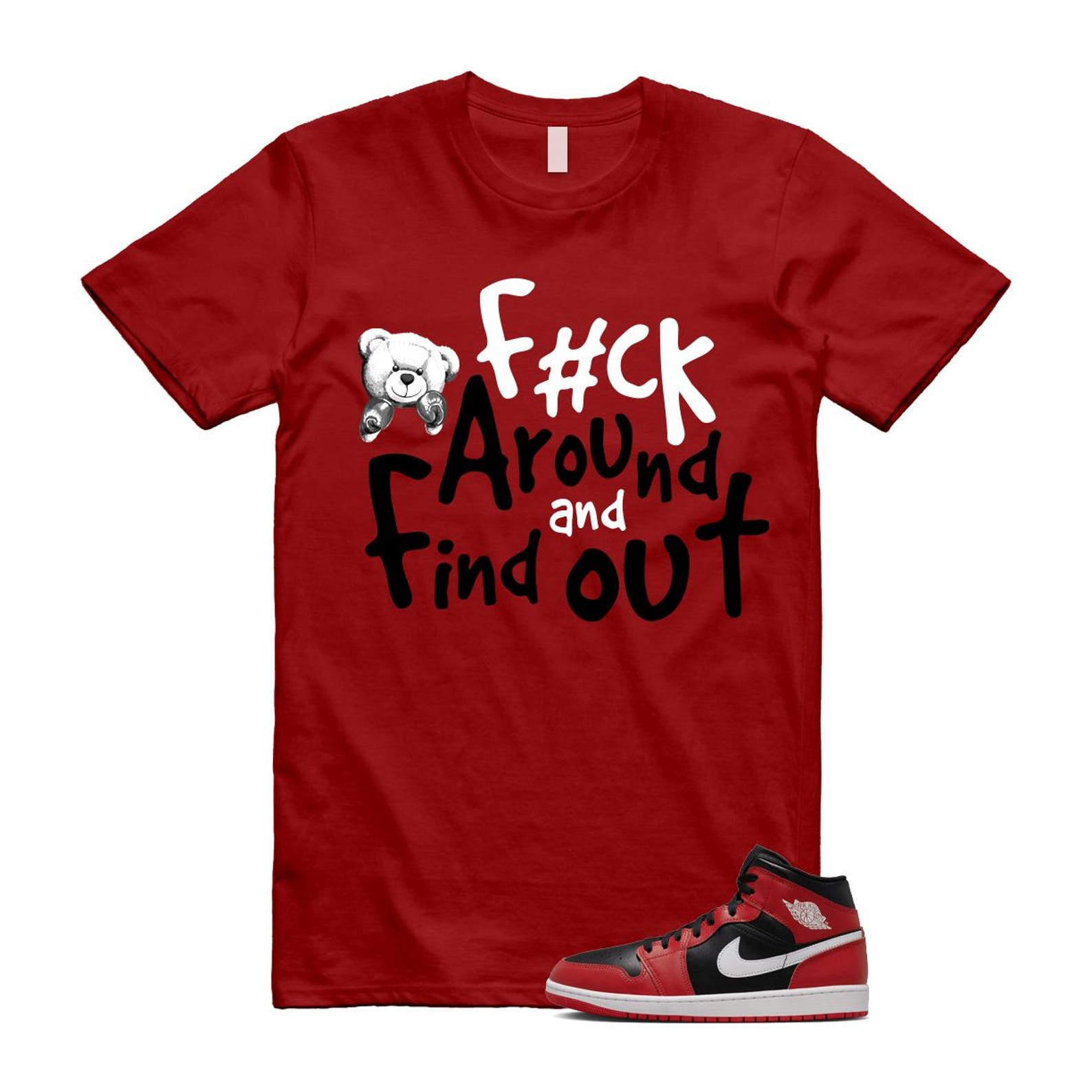 Jordan 1 Mid Gym Red Black White (2024) T Shirt Match FCK DQ8426-061 T-Shirt, Sneaker Match Tee