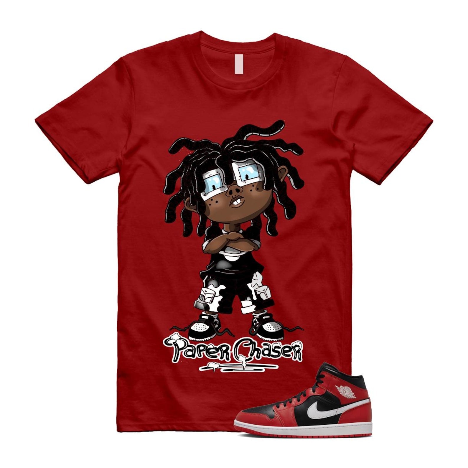 Jordan 1 Mid Gym Red Black White (2024) T Shirt Match CHUCKY DQ8426-061 T-Shirt, Sneaker Match Tee