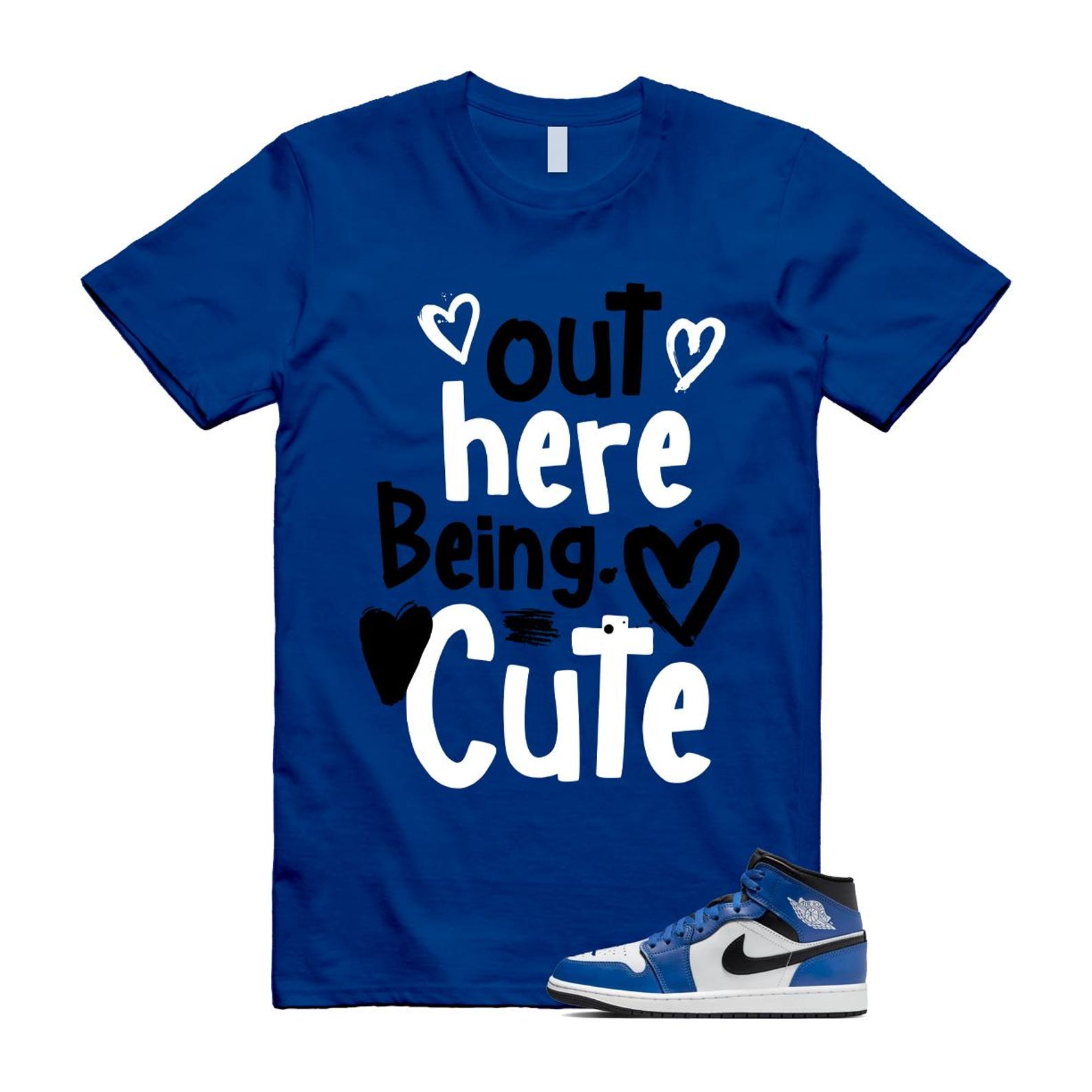 1 Game Royal Blue Black White Mid T Shirt Match Out Here Being Cute DQ8426-402 T-Shirt, Sneaker Match Tee