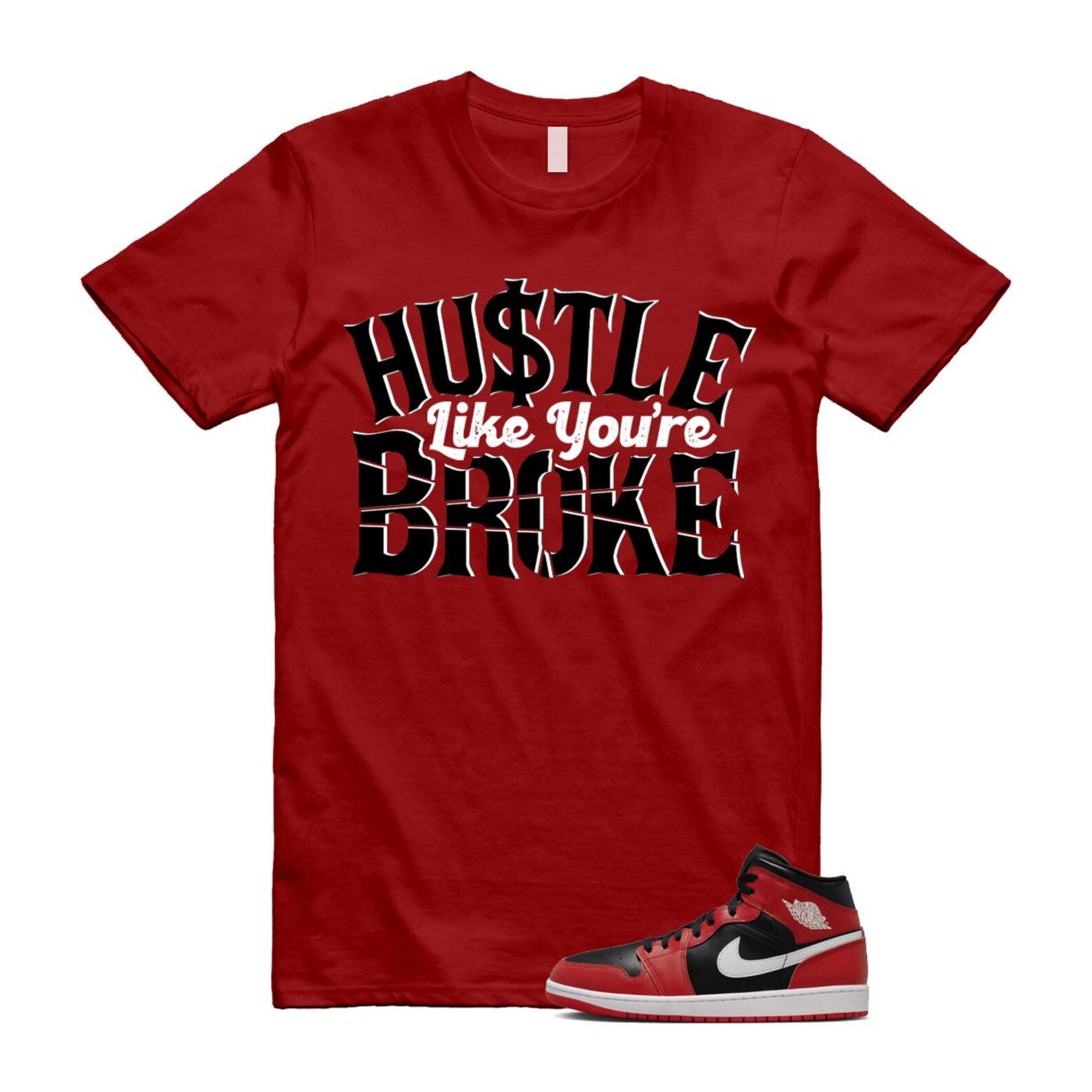Jordan 1 Mid Gym Red Black White (2024) T Shirt Match BROKE DQ8426-061 T-Shirt, Sneaker Match Tee