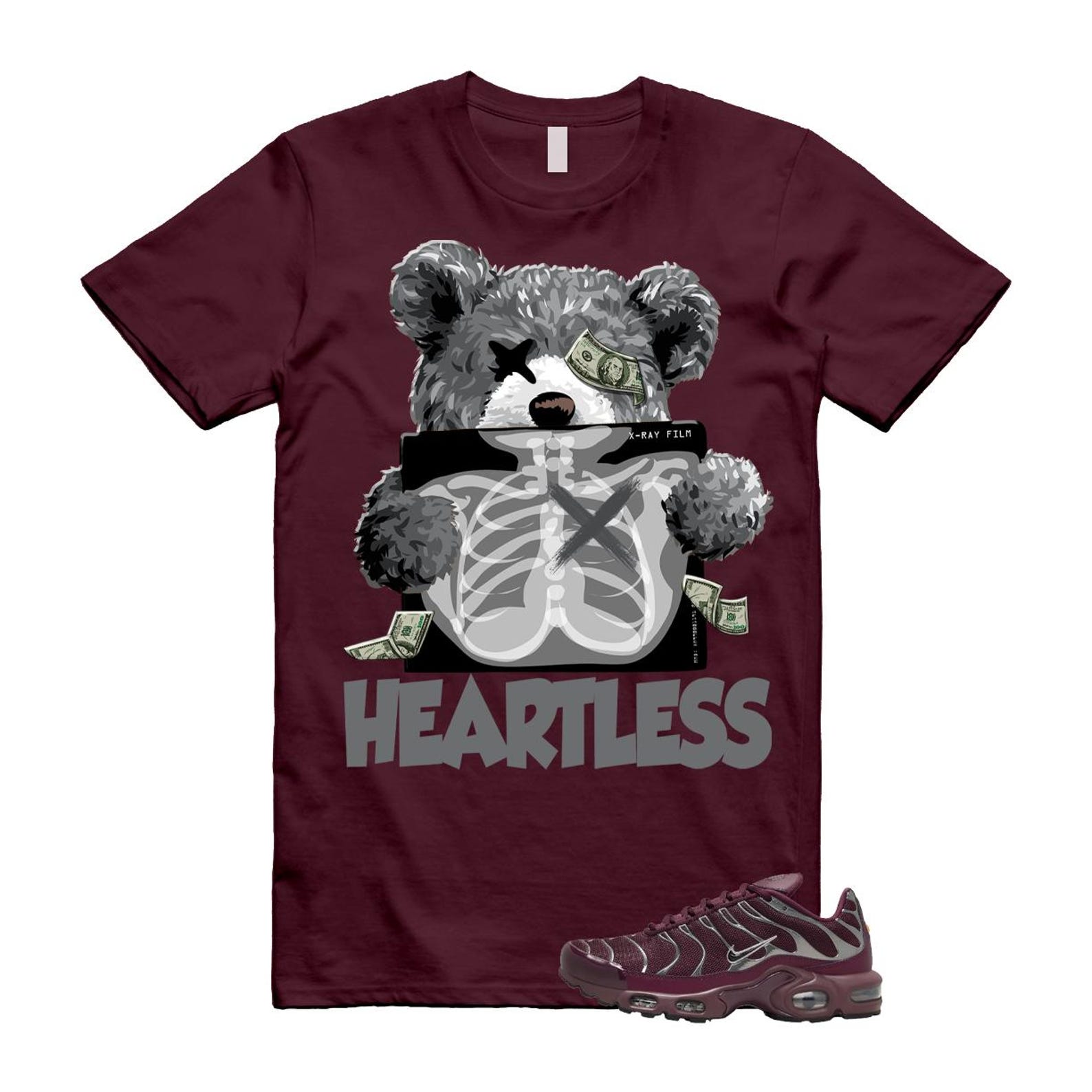 Air Max Night Maroon Metallic Silver Dark Team Red Plus SE T Shirt Match HEART HJ9743-600 T-Shirt, Sneaker Match Tee