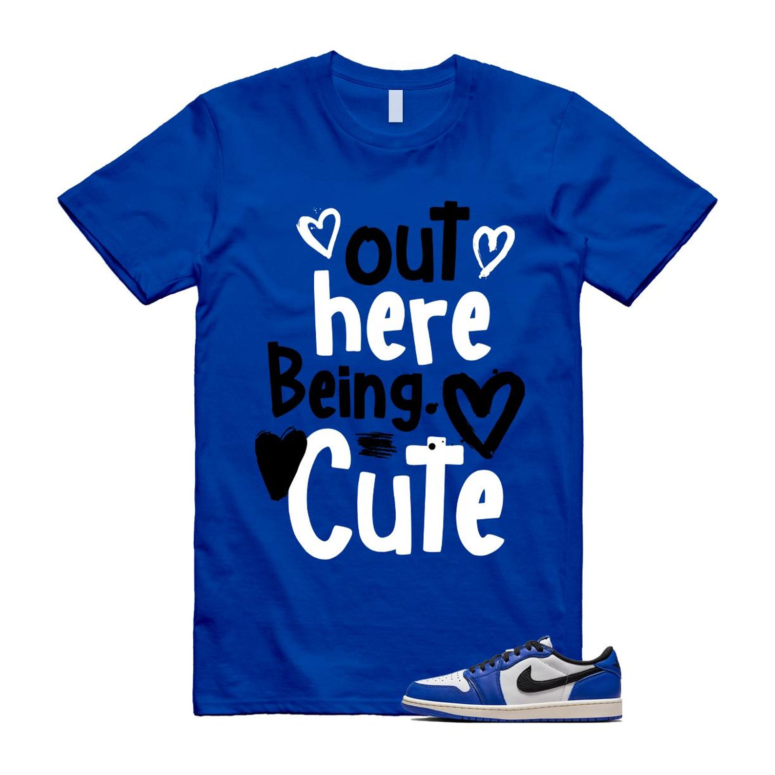 1 Game Royal Blue White Black Low OG T Shirt Match Out Here Being Cute CZ0790-140 T-Shirt, Sneaker Match Tee