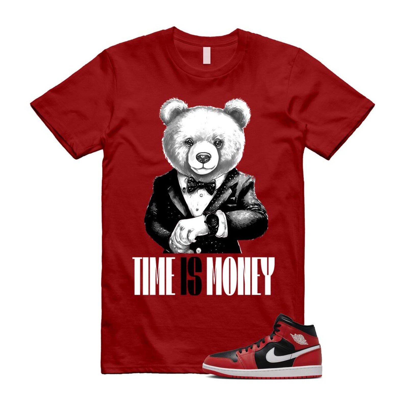 Jordan 1 Mid Gym Red Black White (2024) T Shirt Match TIM DQ8426-061 T-Shirt, Sneaker Match Tee