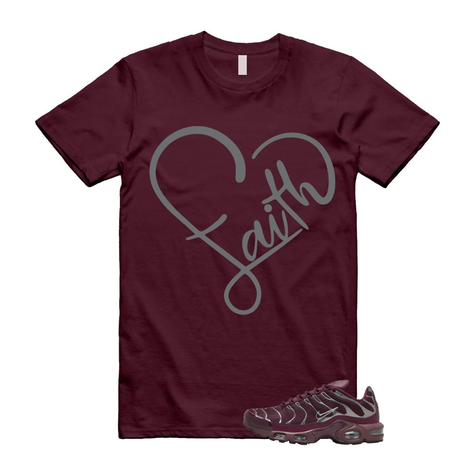 Air Max Night Maroon Metallic Silver Dark Team Red Plus SE T Shirt Match FAITH HJ9743-600 T-Shirt, Sneaker Match Tee