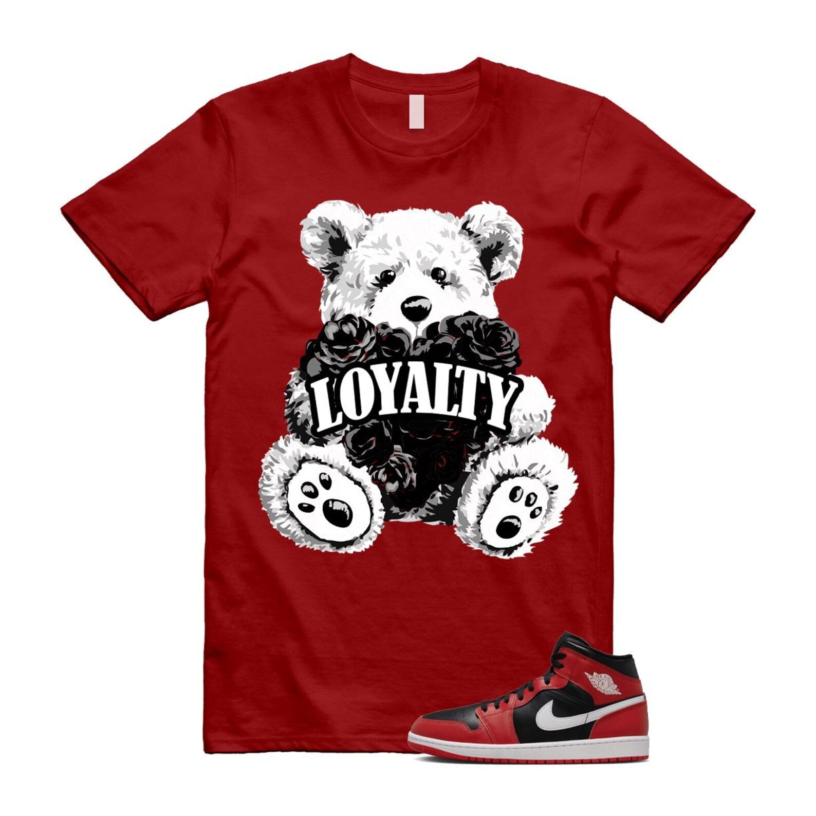 Jordan 1 Mid Gym Red Black White (2024) T Shirt Match LYLTY DQ8426-061 T-Shirt, Sneaker Match Tee