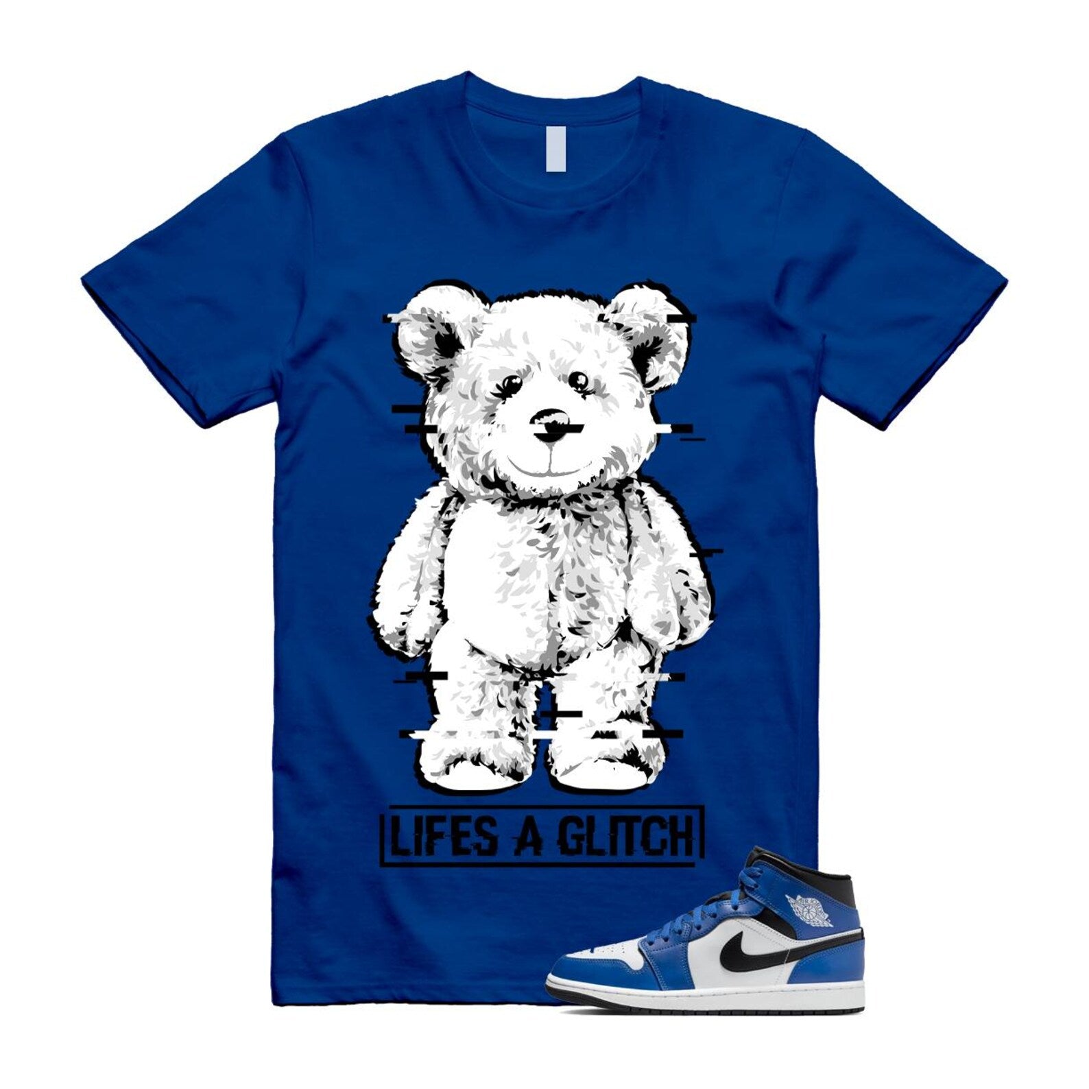 1 Game Royal Blue Black White Mid T Shirt Match GLITCH DQ8426-402 T-Shirt, Sneaker Match Tee