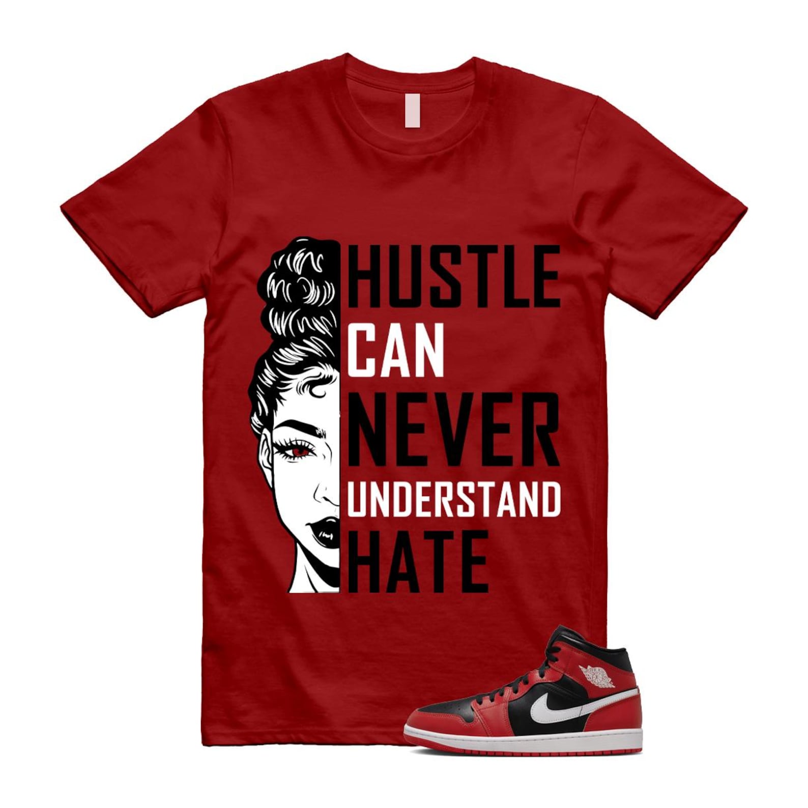 Jordan 1 Mid Gym Red Black White (2024) T Shirt Match HUSTLE DQ8426-061 T-Shirt, Sneaker Match Tee