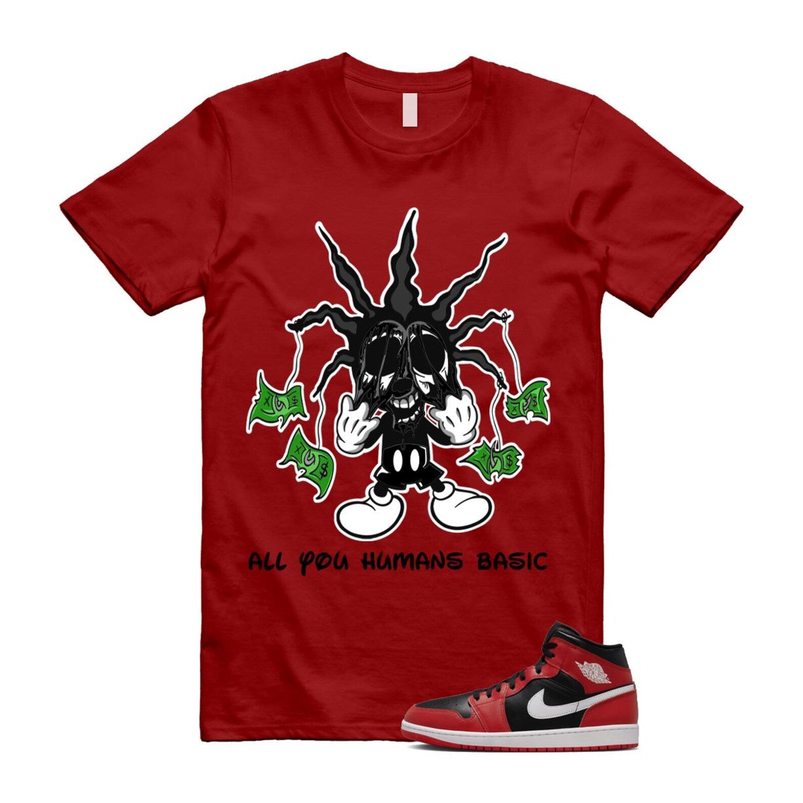 Jordan 1 Mid Gym Red Black White (2024) T Shirt Match HOOK DQ8426-061 T-Shirt, Sneaker Match Tee