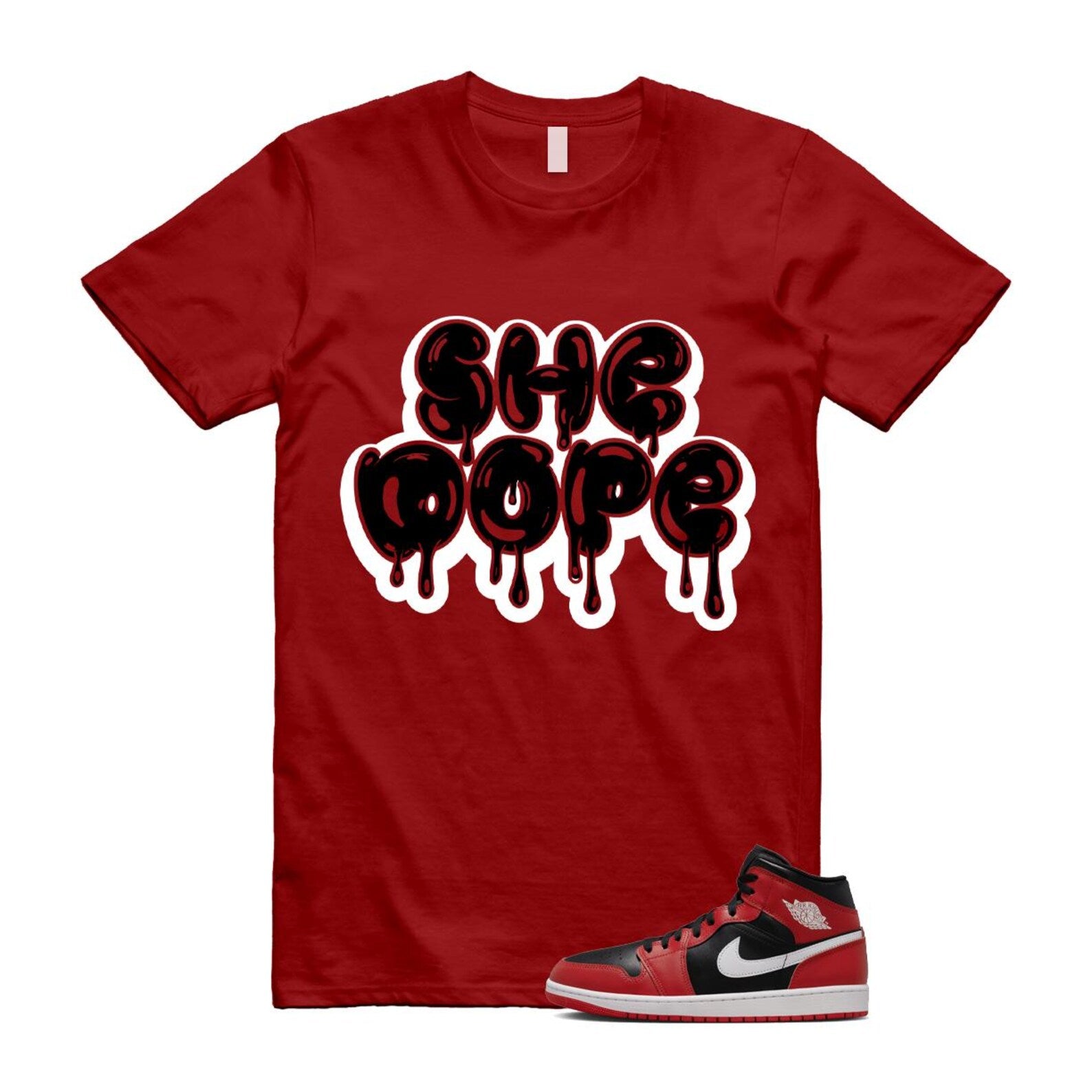 Jordan 1 Mid Gym Red Black White (2024) T Shirt Match SHE DOPE DQ8426-061 T-Shirt, Sneaker Match Tee