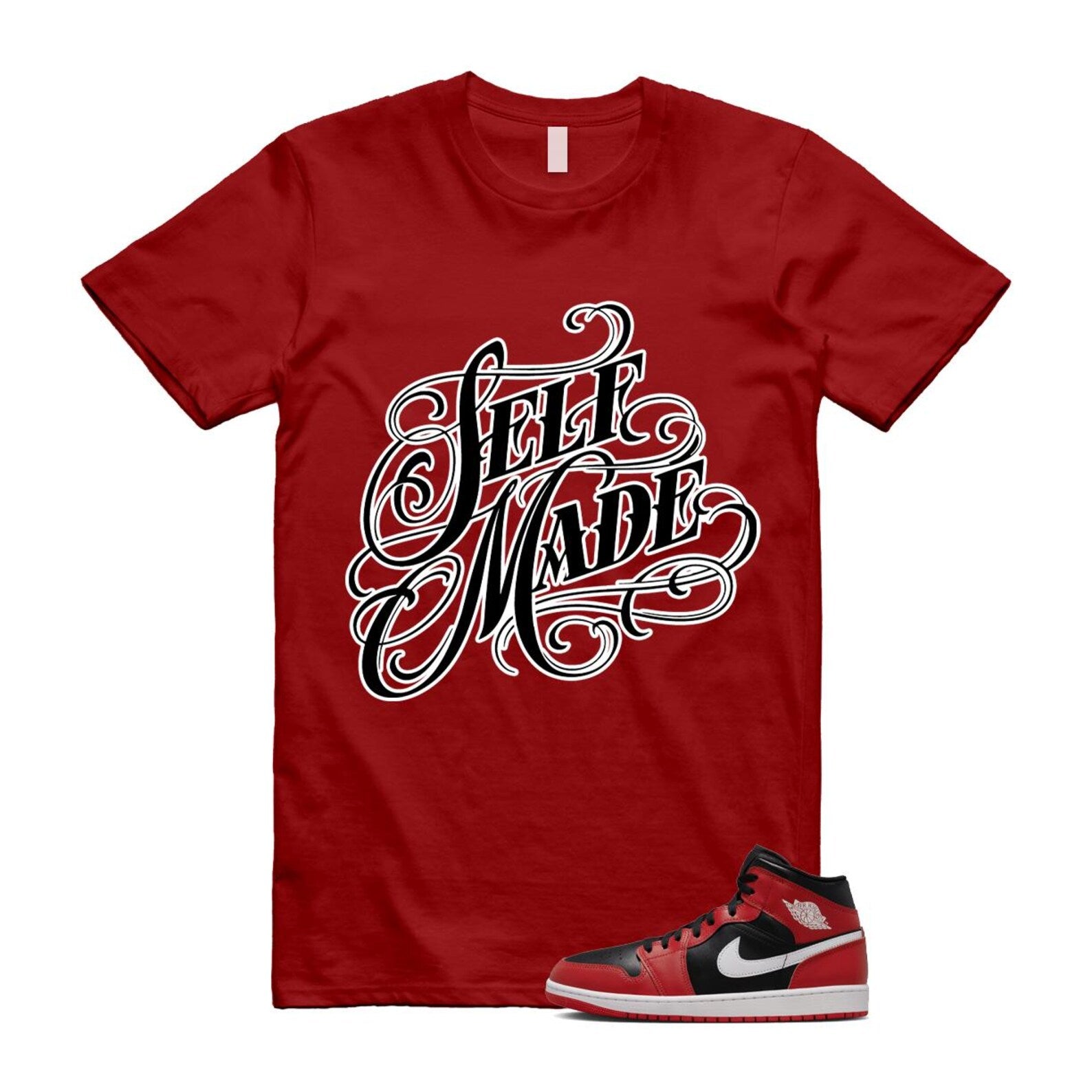 Jordan 1 Mid Gym Red Black White (2024) T Shirt Match SELF DQ8426-061 T-Shirt, Sneaker Match Tee