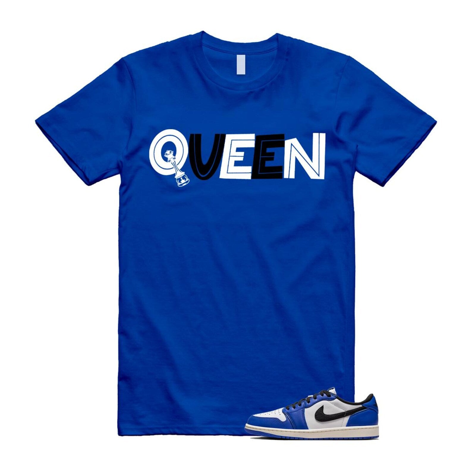 1 Game Royal Blue White Black Low OG T Shirt Match QUEEN CZ0790-140 T-Shirt, Sneaker Match Tee