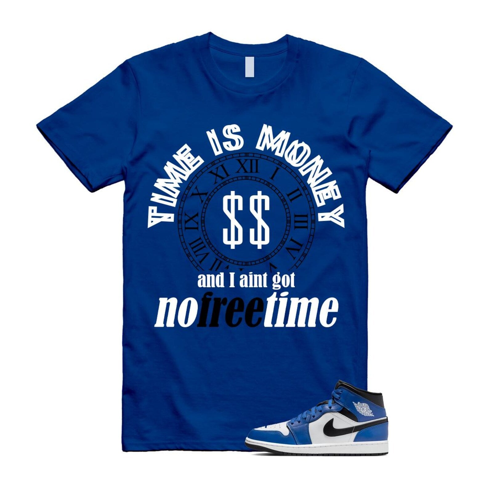 1 Game Royal Blue Black White Mid T Shirt Match FREE TIME DQ8426-402 T-Shirt, Sneaker Match Tee