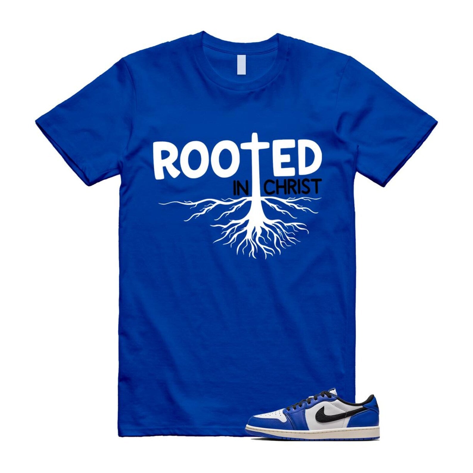 1 Game Royal Blue White Black Low OG T Shirt Match ROOTED CZ0790-140 T-Shirt, Sneaker Match Tee
