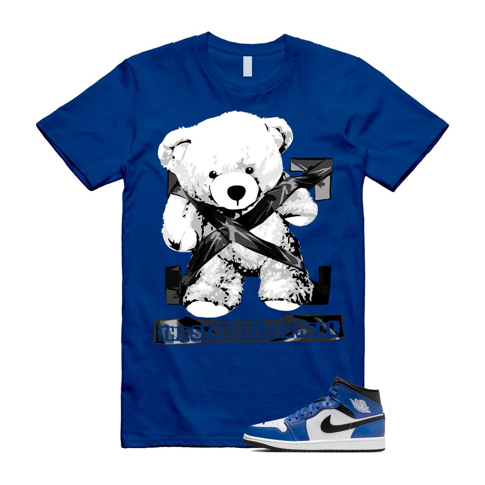1 Game Royal Blue Black White Mid T Shirt Match STRUG DQ8426-402 T-Shirt, Sneaker Match Tee