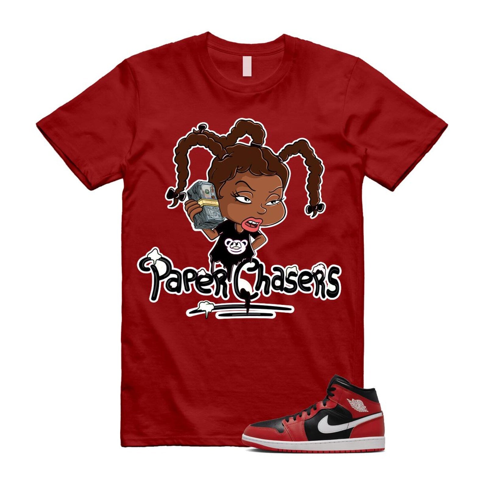 Jordan 1 Mid Gym Red Black White (2024) T Shirt Match PC DQ8426-061 T-Shirt, Sneaker Match Tee