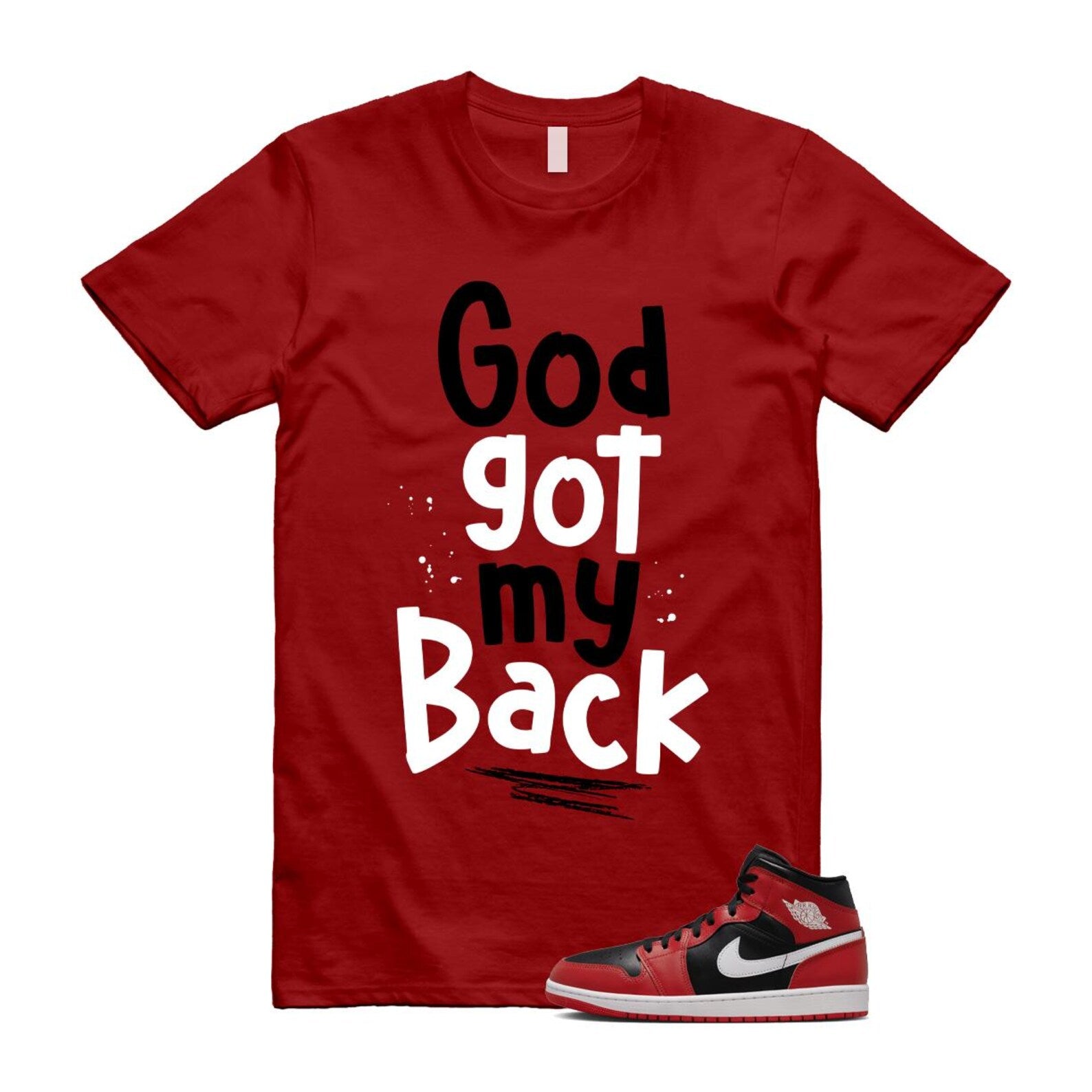 Jordan 1 Mid Gym Red Black White (2024) T Shirt Match GOD DQ8426-061 T-Shirt, Sneaker Match Tee