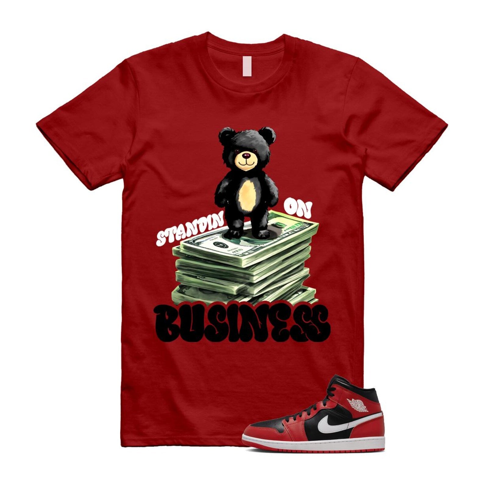 Jordan 1 Mid Gym Red Black White (2024) T Shirt Match SB2 DQ8426-061 T-Shirt, Sneaker Match Tee
