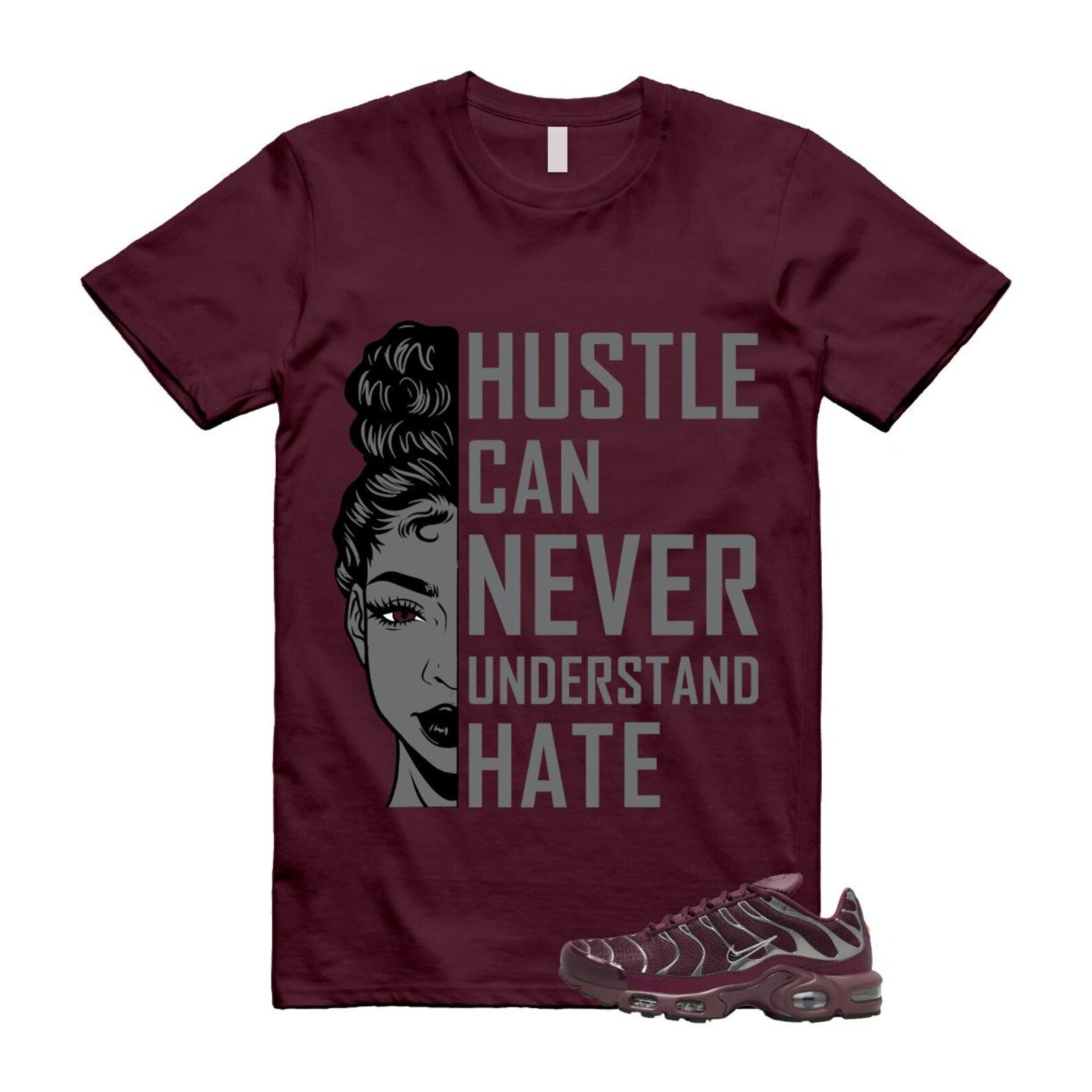 Air Max Night Maroon Metallic Silver Dark Team Red Plus SE T Shirt Match HUSTLE HJ9743-600 T-Shirt, Sneaker Match Tee
