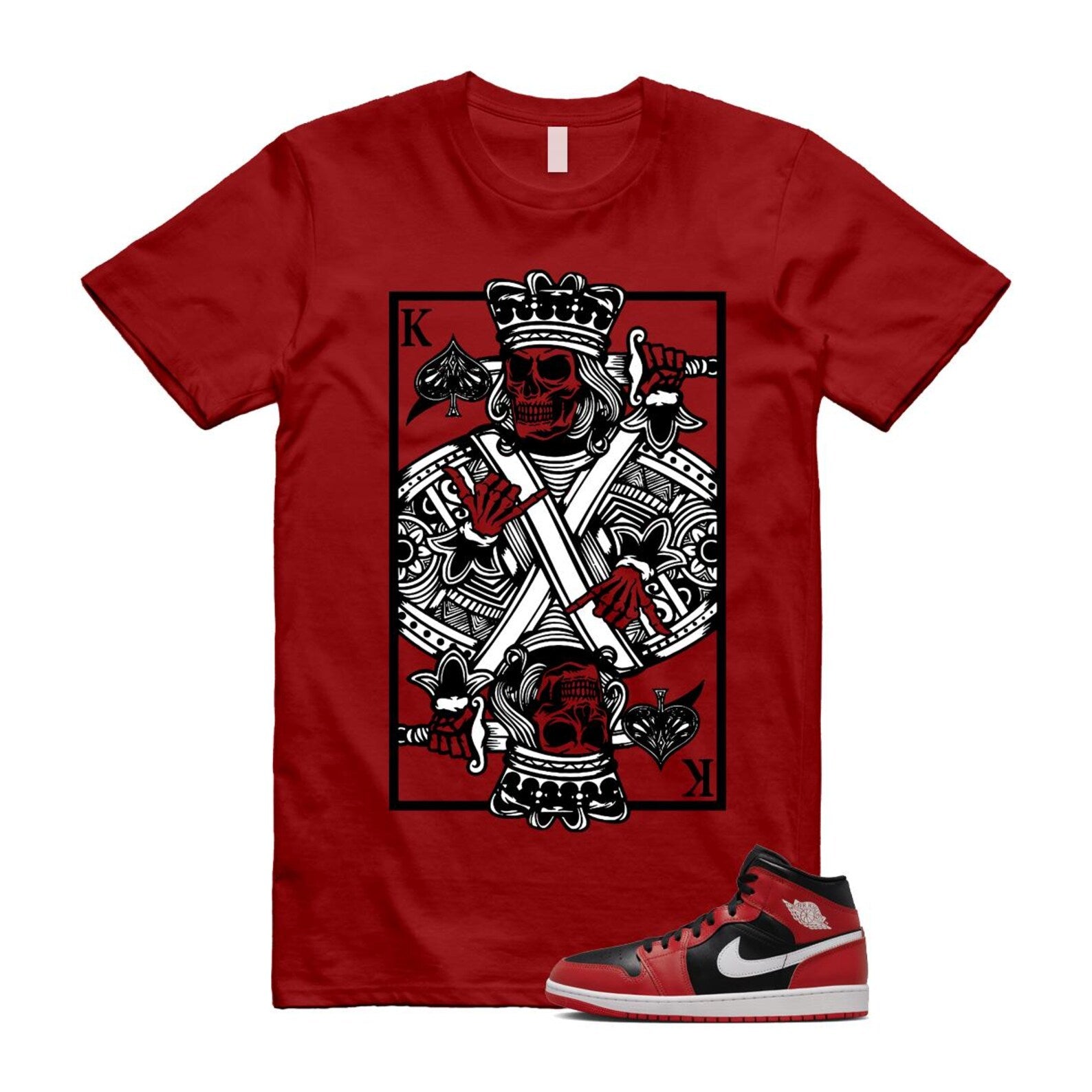 Jordan 1 Mid Gym Red Black White (2024) T Shirt Match KC DQ8426-061 T-Shirt, Sneaker Match Tee