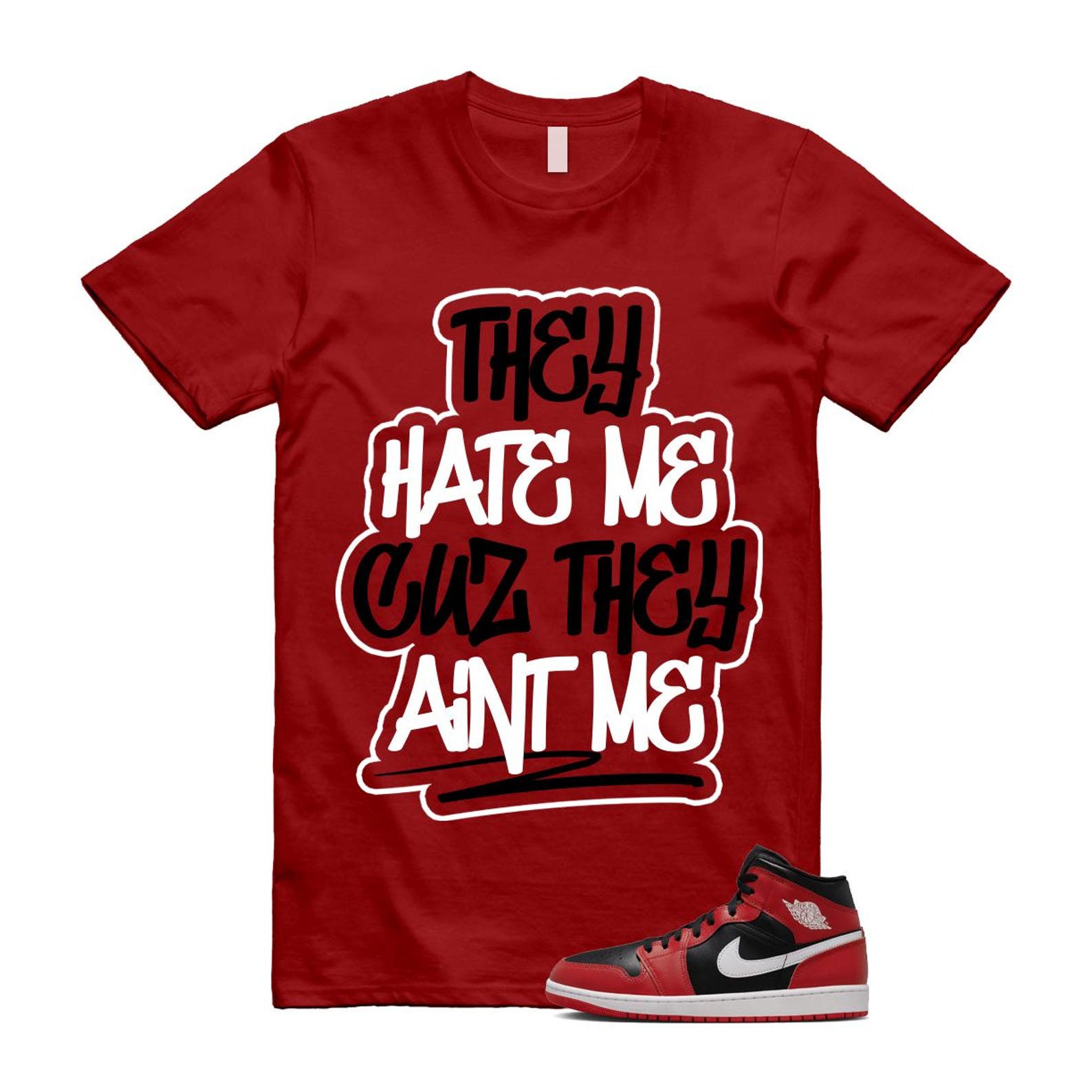 Jordan 1 Mid Gym Red Black White (2024) T Shirt Match AINT ME DQ8426-061 T-Shirt, Sneaker Match Tee