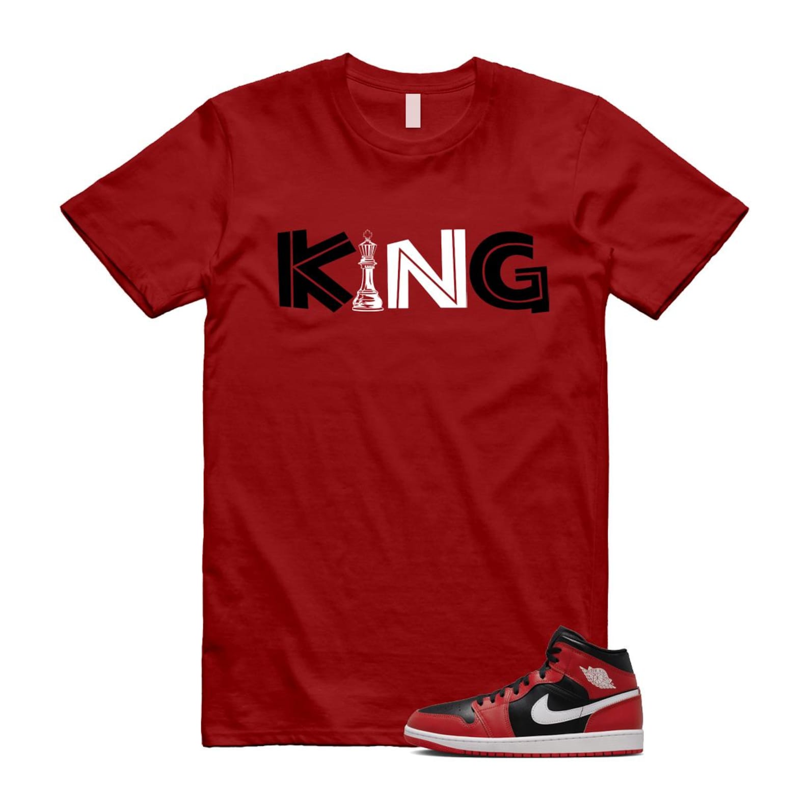Jordan 1 Mid Gym Red Black White (2024) T Shirt Match KING DQ8426-061 T-Shirt, Sneaker Match Tee
