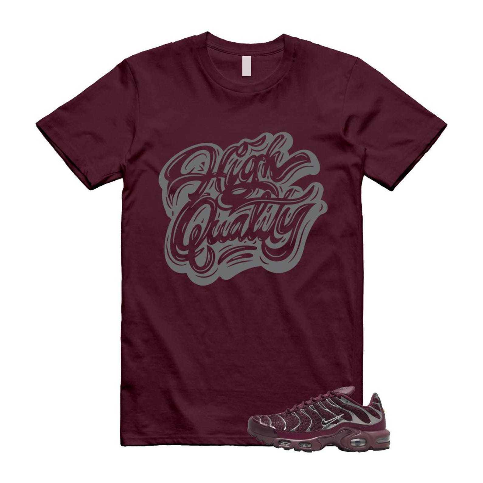 Air Max Night Maroon Metallic Silver Dark Team Red Plus SE T Shirt Match HIGH HJ9743-600 T-Shirt, Sneaker Match Tee