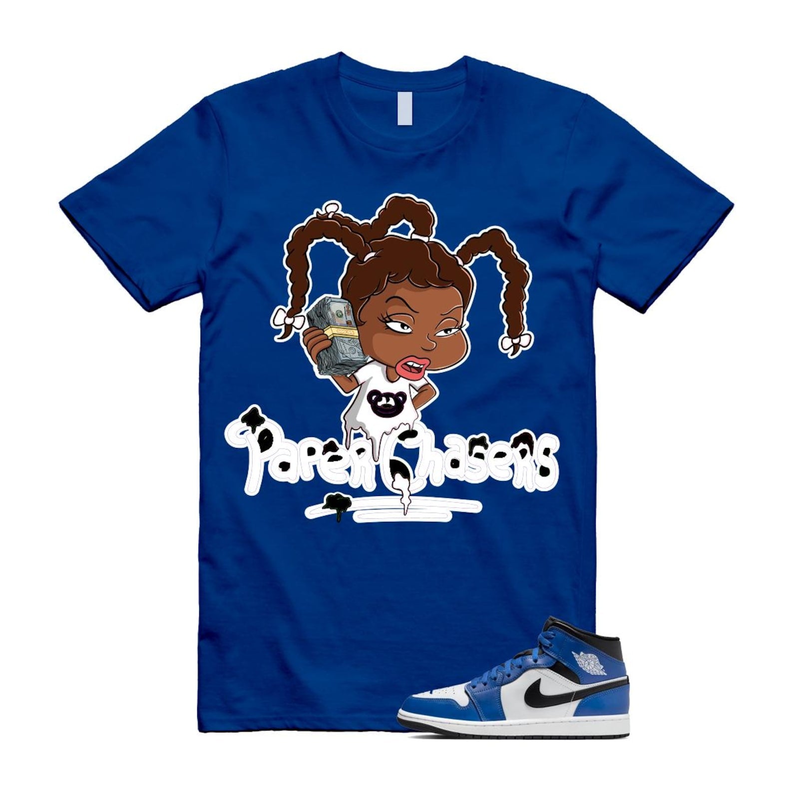 1 Game Royal Blue Black White Mid T Shirt Match PC DQ8426-402 T-Shirt, Sneaker Match Tee