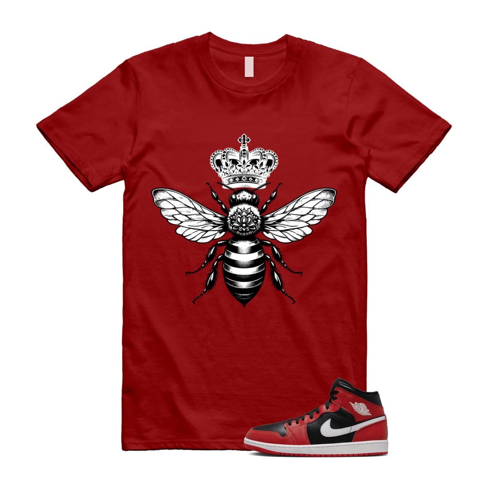 Jordan 1 Mid Gym Red Black White (2024) T Shirt Match BEE DQ8426-061 T-Shirt, Sneaker Match Tee
