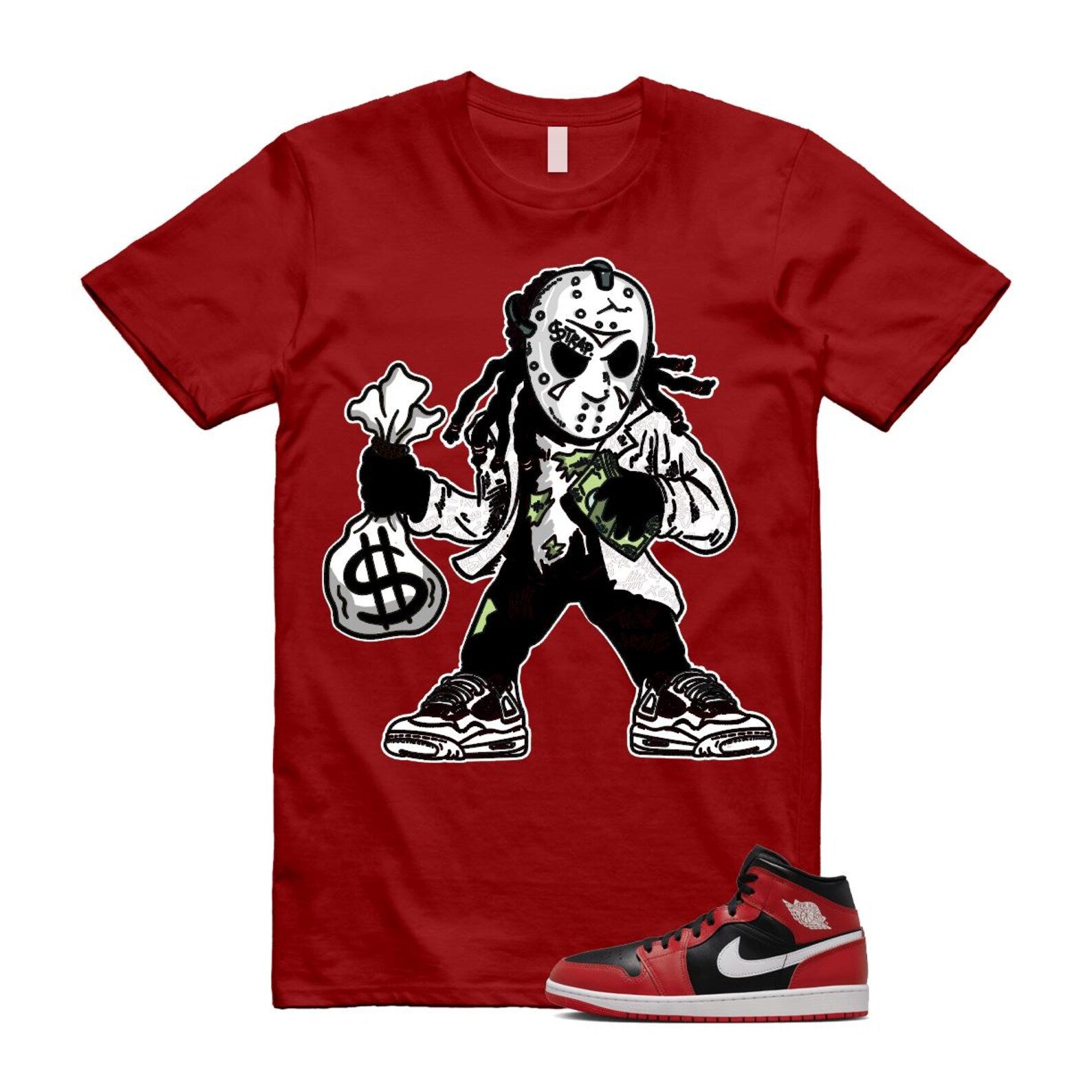 Jordan 1 Mid Gym Red Black White (2024) T Shirt Match JASON DQ8426-061 T-Shirt, Sneaker Match Tee