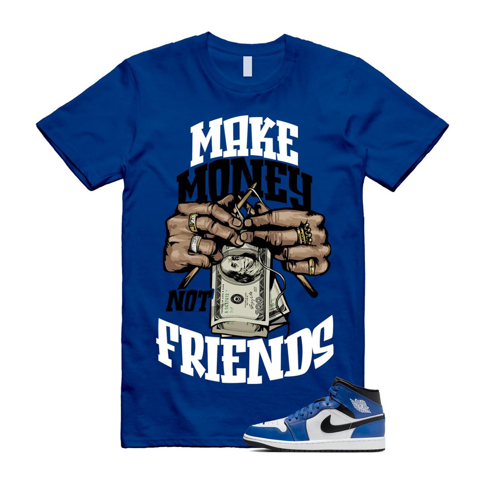 1 Game Royal Blue Black White Mid T Shirt Match MM DQ8426-402 T-Shirt, Sneaker Match Tee