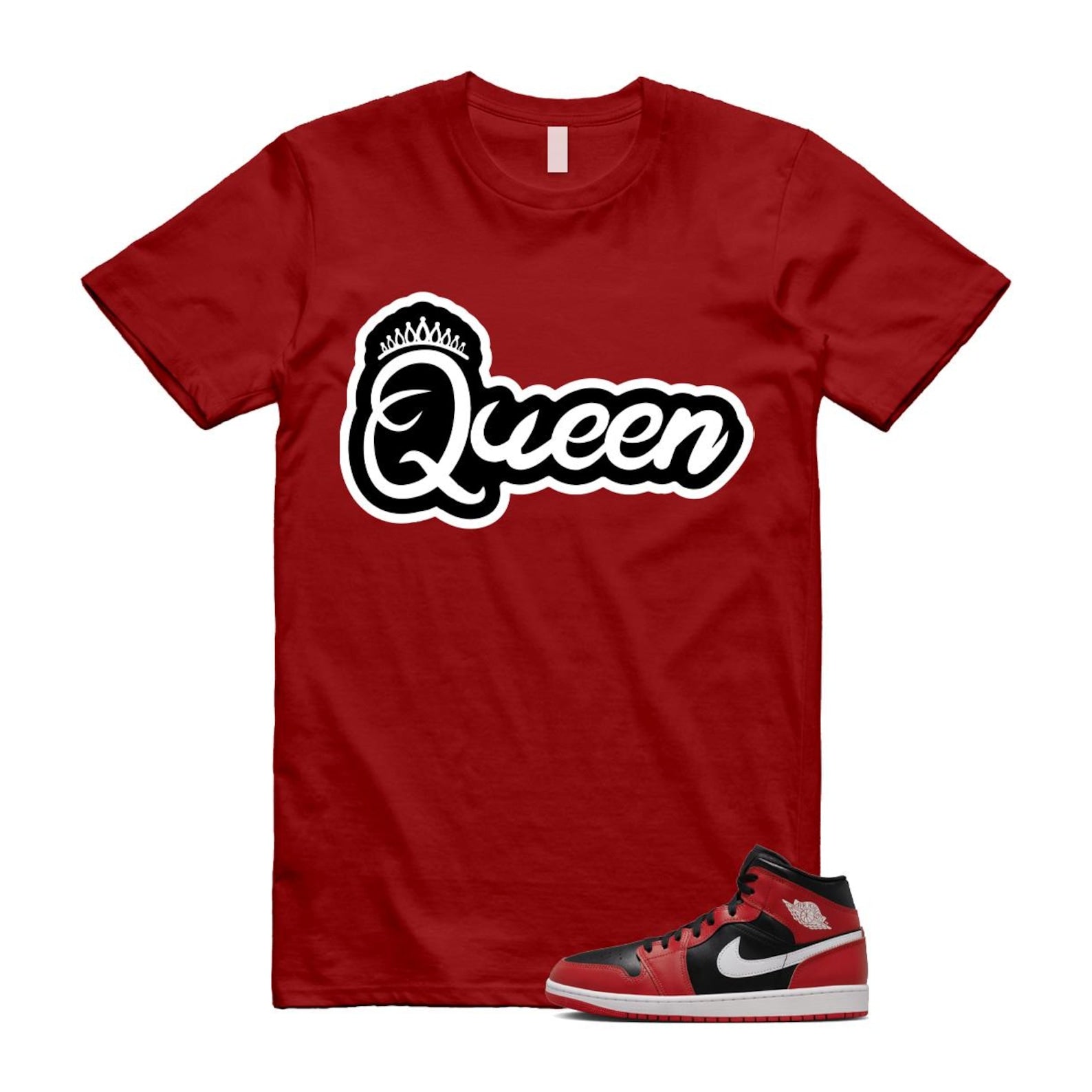 Jordan 1 Mid Gym Red Black White (2024) T Shirt Match Q2 DQ8426-061 T-Shirt, Sneaker Match Tee
