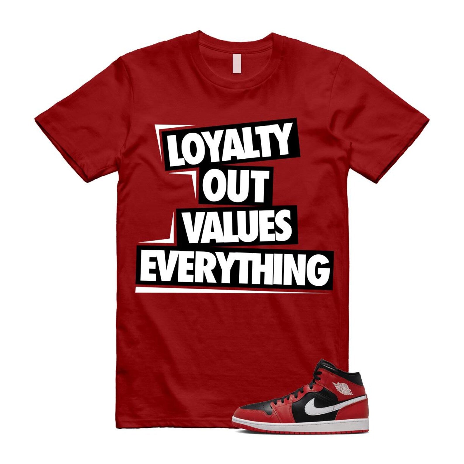 Jordan 1 Mid Gym Red Black White (2024) T Shirt Match LOVE DQ8426-061 T-Shirt, Sneaker Match Tee