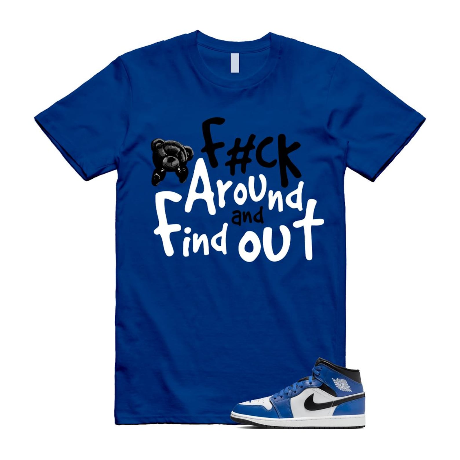 1 Game Royal Blue Black White Mid T Shirt Match FCK DQ8426-402 T-Shirt, Sneaker Match Tee