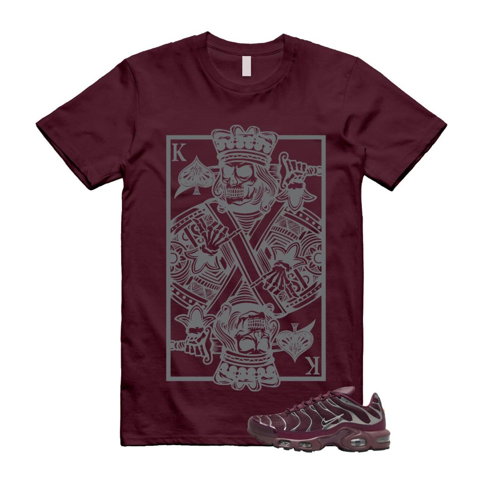 Air Max Night Maroon Metallic Silver Dark Team Red Plus SE T Shirt Match KC HJ9743-600 T-Shirt, Sneaker Match Tee