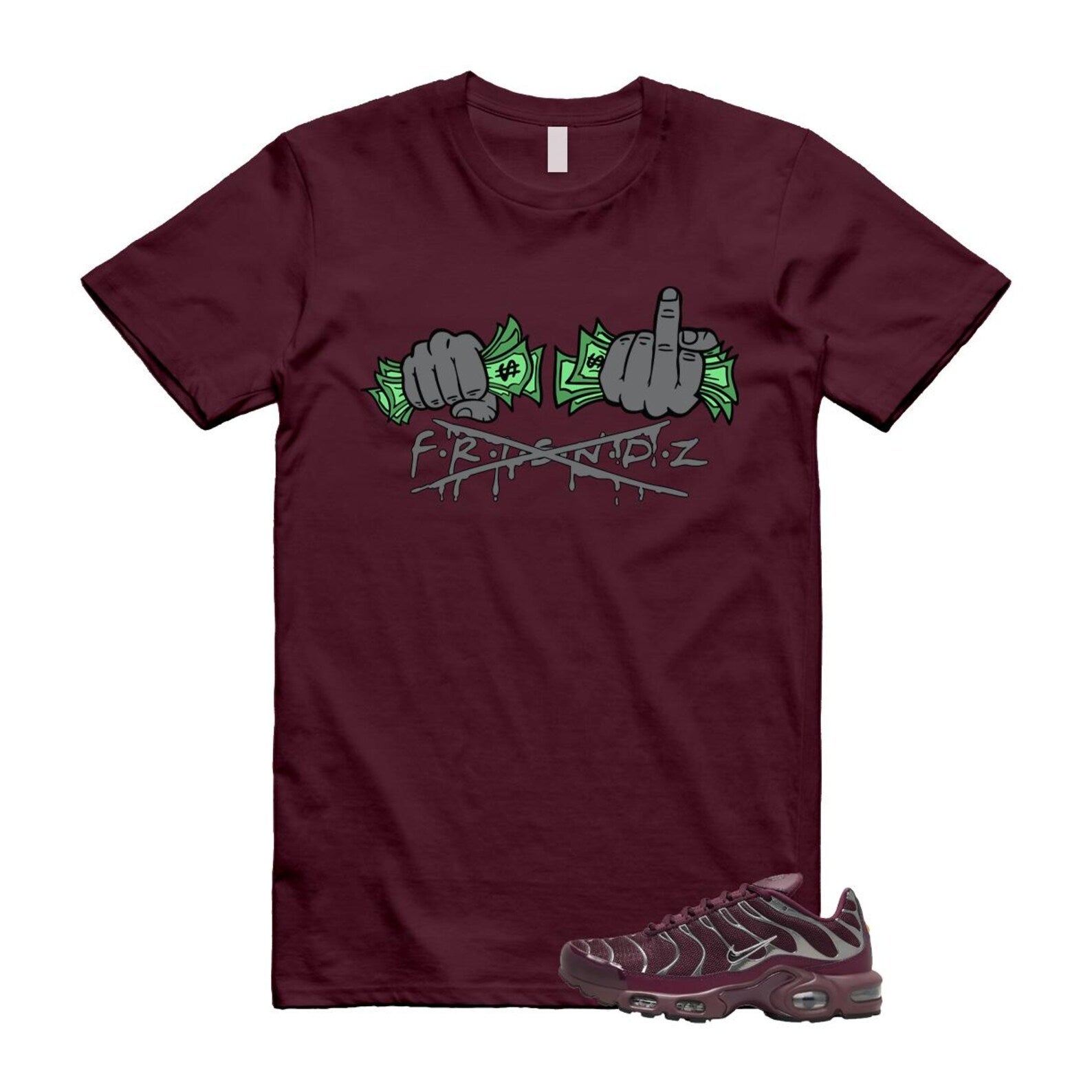Air Max Night Maroon Metallic Silver Dark Team Red Plus SE T Shirt Match FRIENDZ HJ9743-600 T-Shirt, Sneaker Match Tee
