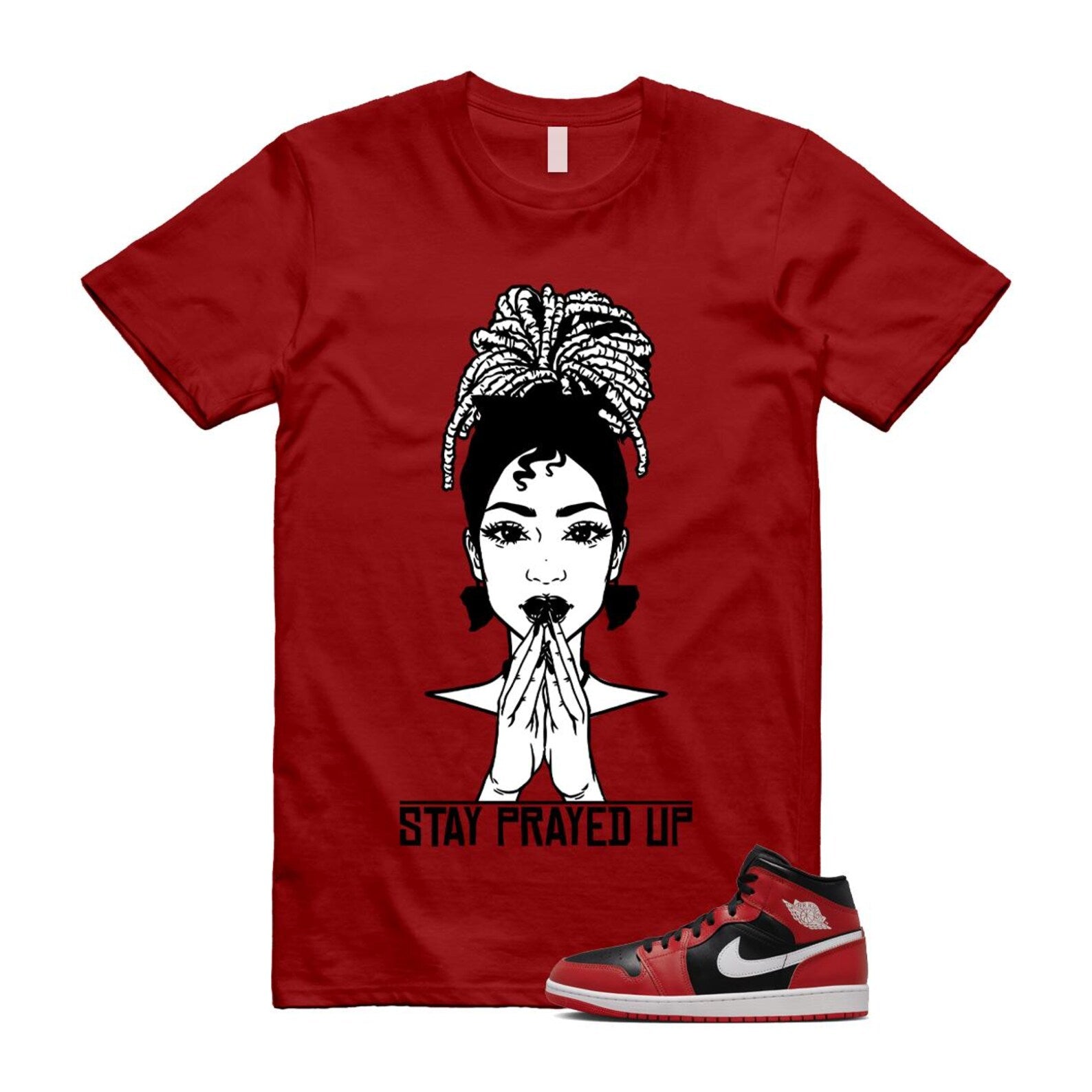 Jordan 1 Mid Gym Red Black White (2024) T Shirt Match PRAY DQ8426-061 T-Shirt, Sneaker Match Tee