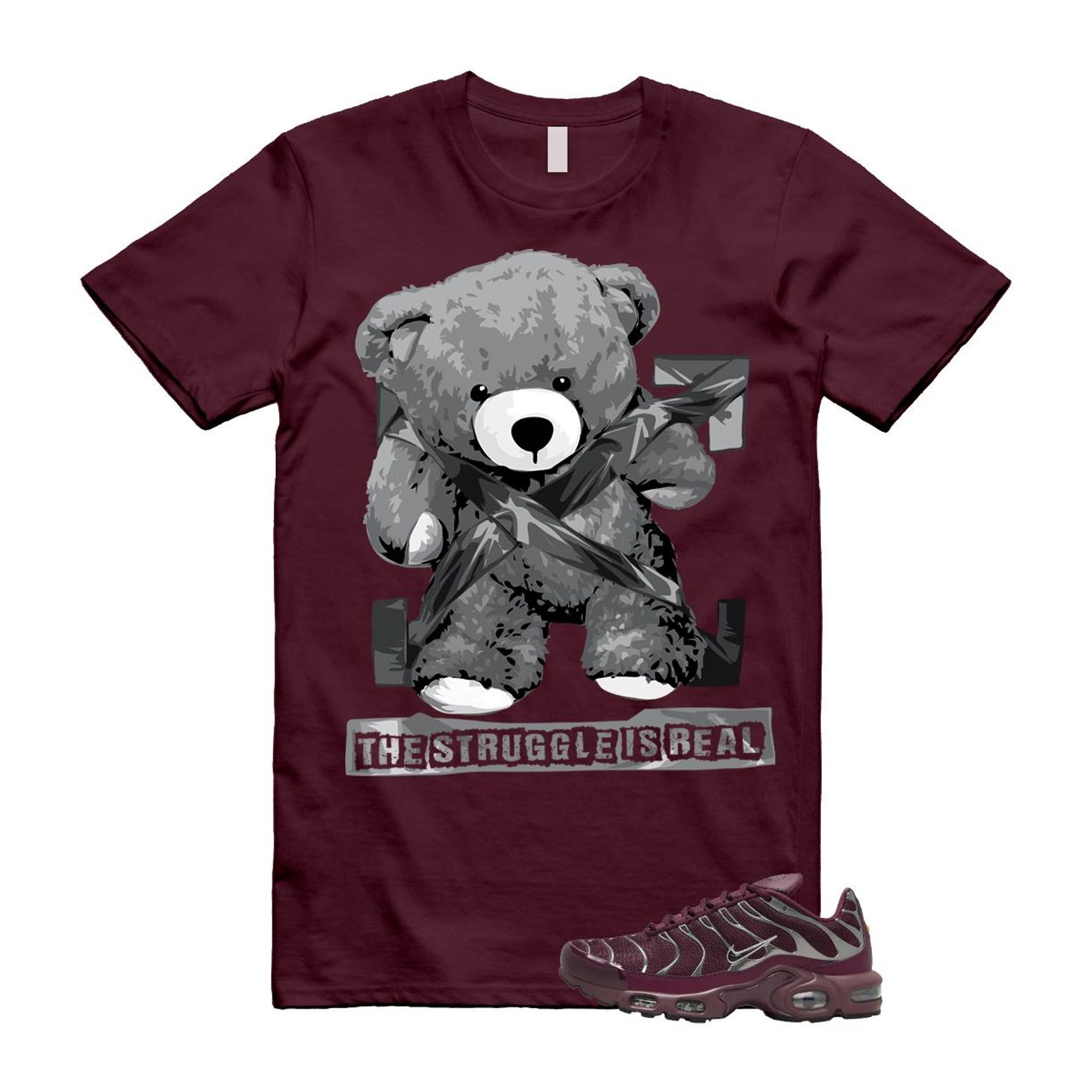 Air Max Night Maroon Metallic Silver Dark Team Red Plus SE T Shirt Match STRUG HJ9743-600 T-Shirt, Sneaker Match Tee