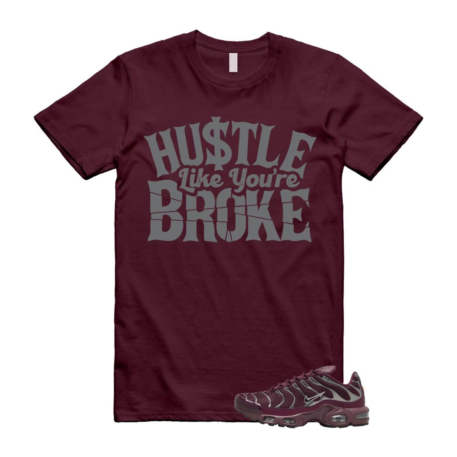 Air Max Night Maroon Metallic Silver Dark Team Red Plus SE T Shirt Match BROKE HJ9743-600 T-Shirt, Sneaker Match Tee