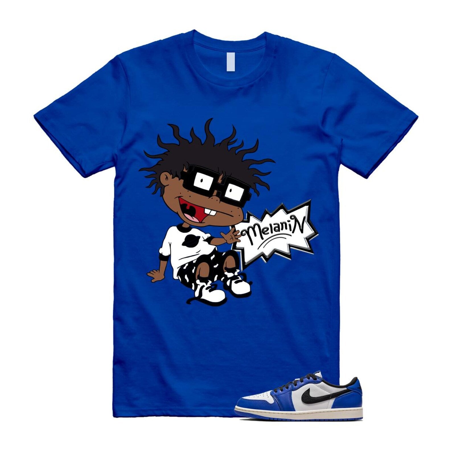 1 Game Royal Blue White Black Low OG T Shirt Match MELANIN CZ0790-140 T-Shirt, Sneaker Match Tee