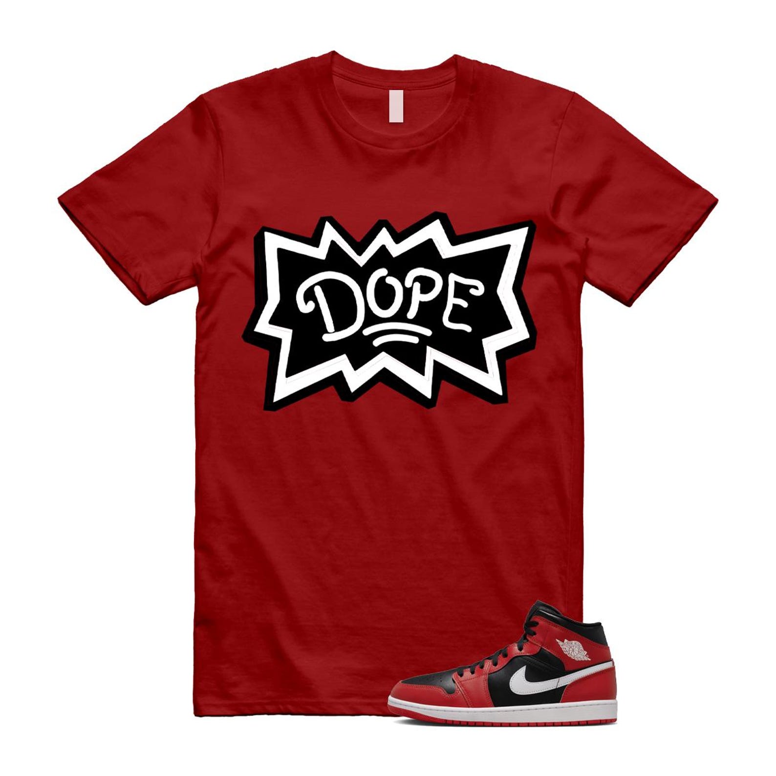 Jordan 1 Mid Gym Red Black White (2024) T Shirt Match DOPE DQ8426-061 T-Shirt, Sneaker Match Tee