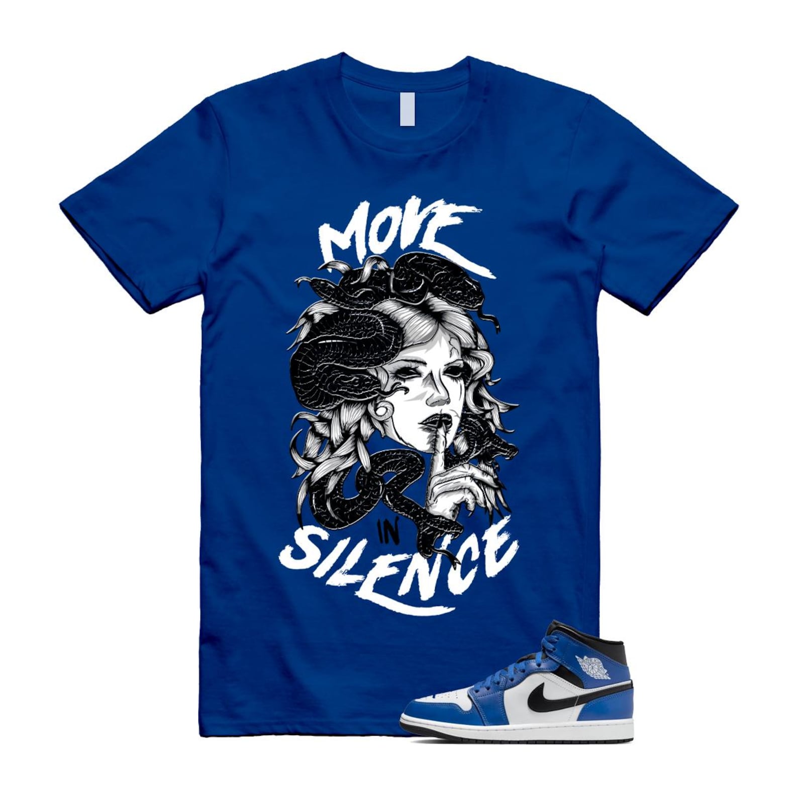 1 Game Royal Blue Black White Mid T Shirt Match Move in Silence DQ8426-402 T-Shirt, Sneaker Match Tee