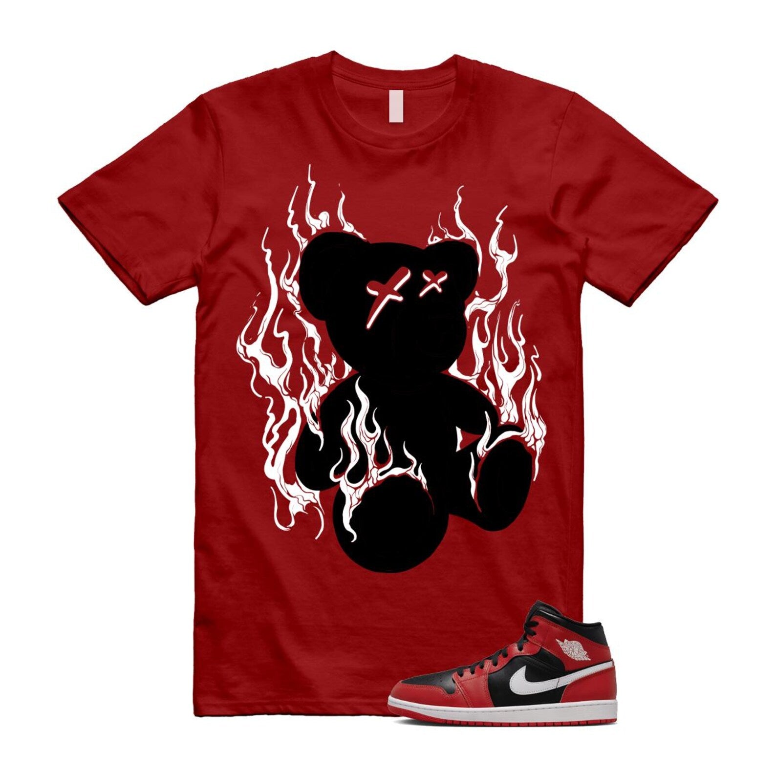 Jordan 1 Mid Gym Red Black White (2024) T Shirt Match LIT DQ8426-061 T-Shirt, Sneaker Match Tee