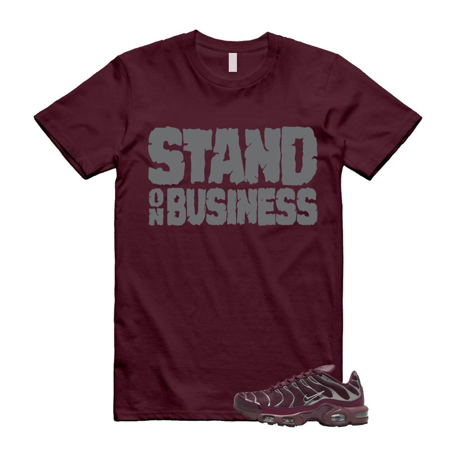 Air Max Night Maroon Metallic Silver Dark Team Red Plus SE T Shirt Match Stand On Business HJ9743-600 T-Shirt, Sneaker Match Tee