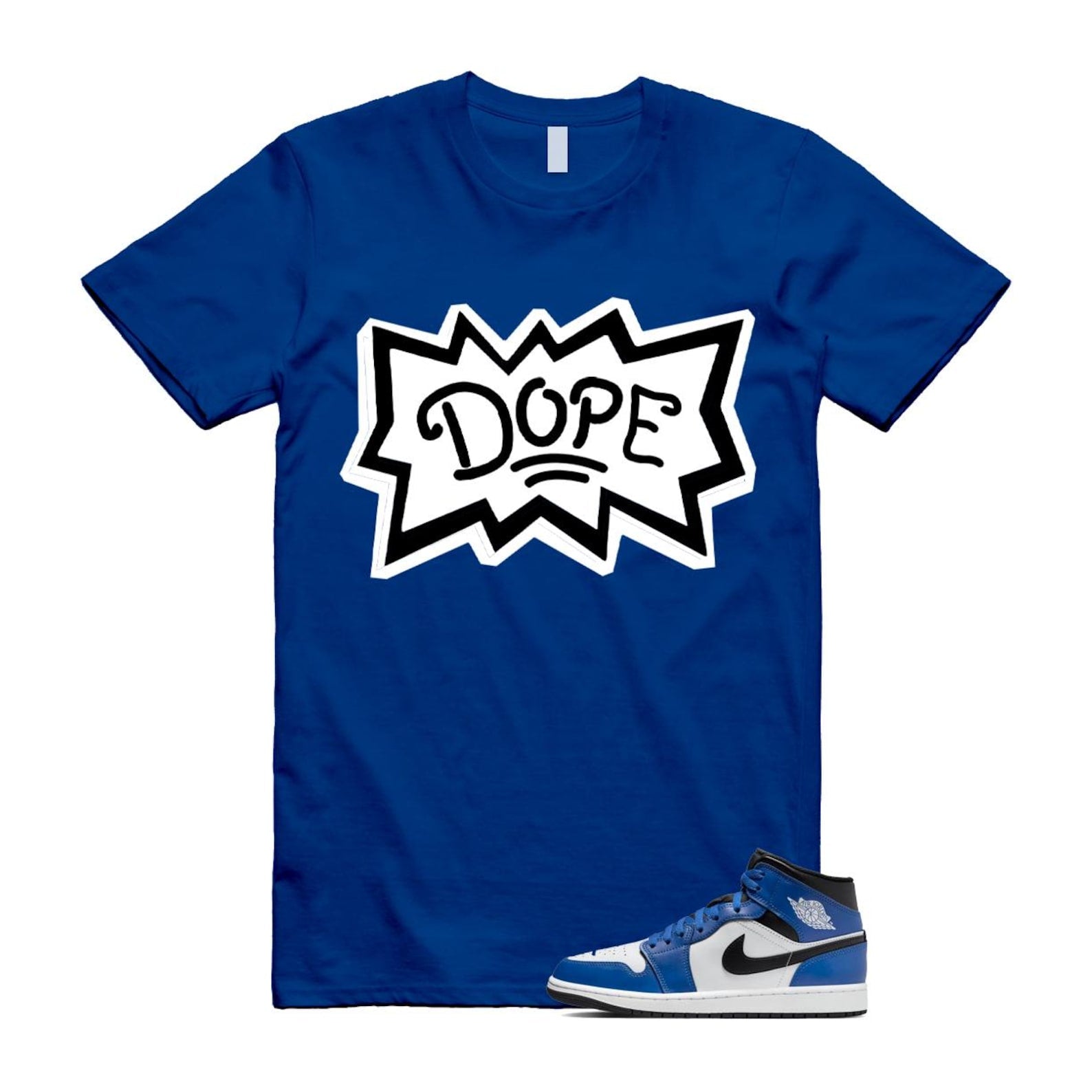 1 Game Royal Blue Black White Mid T Shirt Match DOPE DQ8426-402 T-Shirt, Sneaker Match Tee