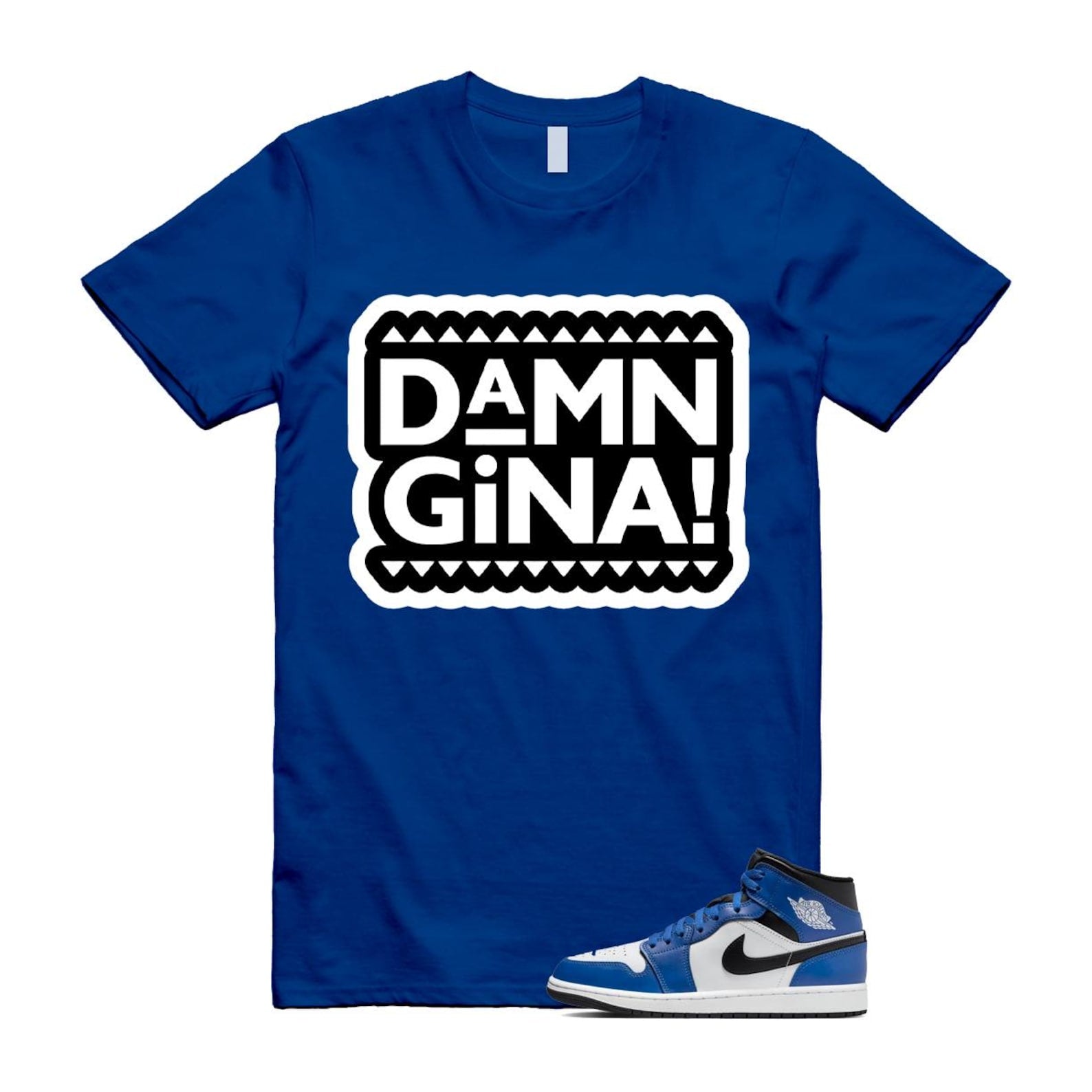 1 Game Royal Blue Black White Mid T Shirt Match GINA DQ8426-402 T-Shirt, Sneaker Match Tee