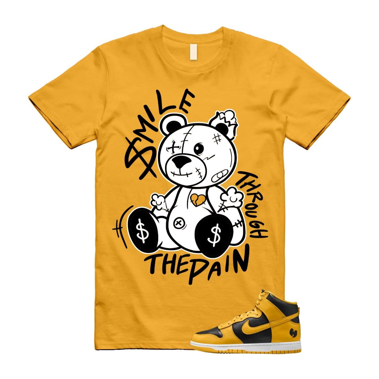 Dunk Tang Black Pollen White Yellow Gold High T Shirt Match Smile Through The Pain HJ4320-001 T-Shirt, Sneaker Match Tee